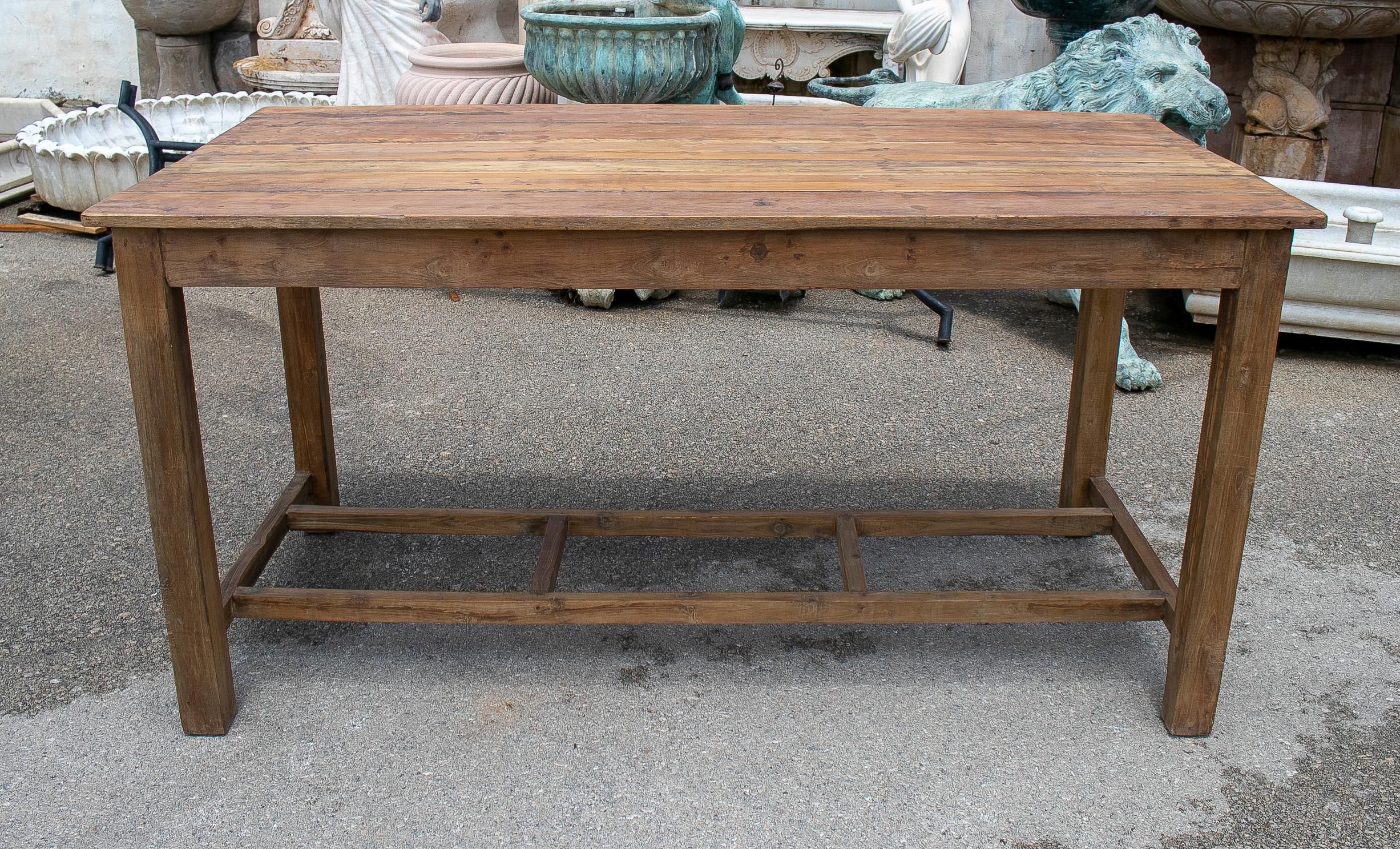 Rustic 1970s Spanish natural wood rustic farmhouse working table with beams.