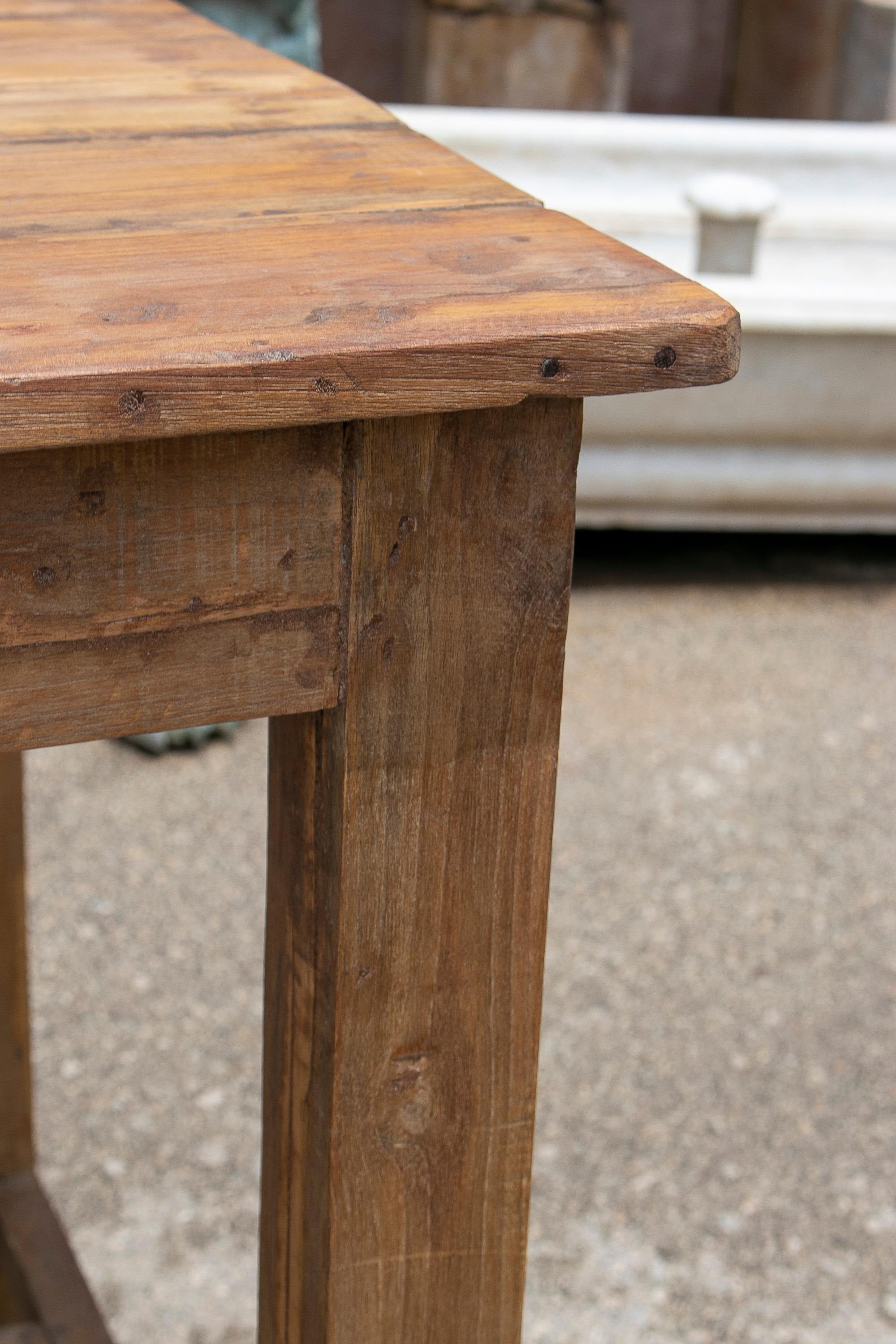 1970s Spanish Natural Wood Rustic Farmhouse Working Table w/ Beams For Sale 1