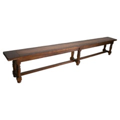 1970s Spanish Oak Long Bench w/ Beam