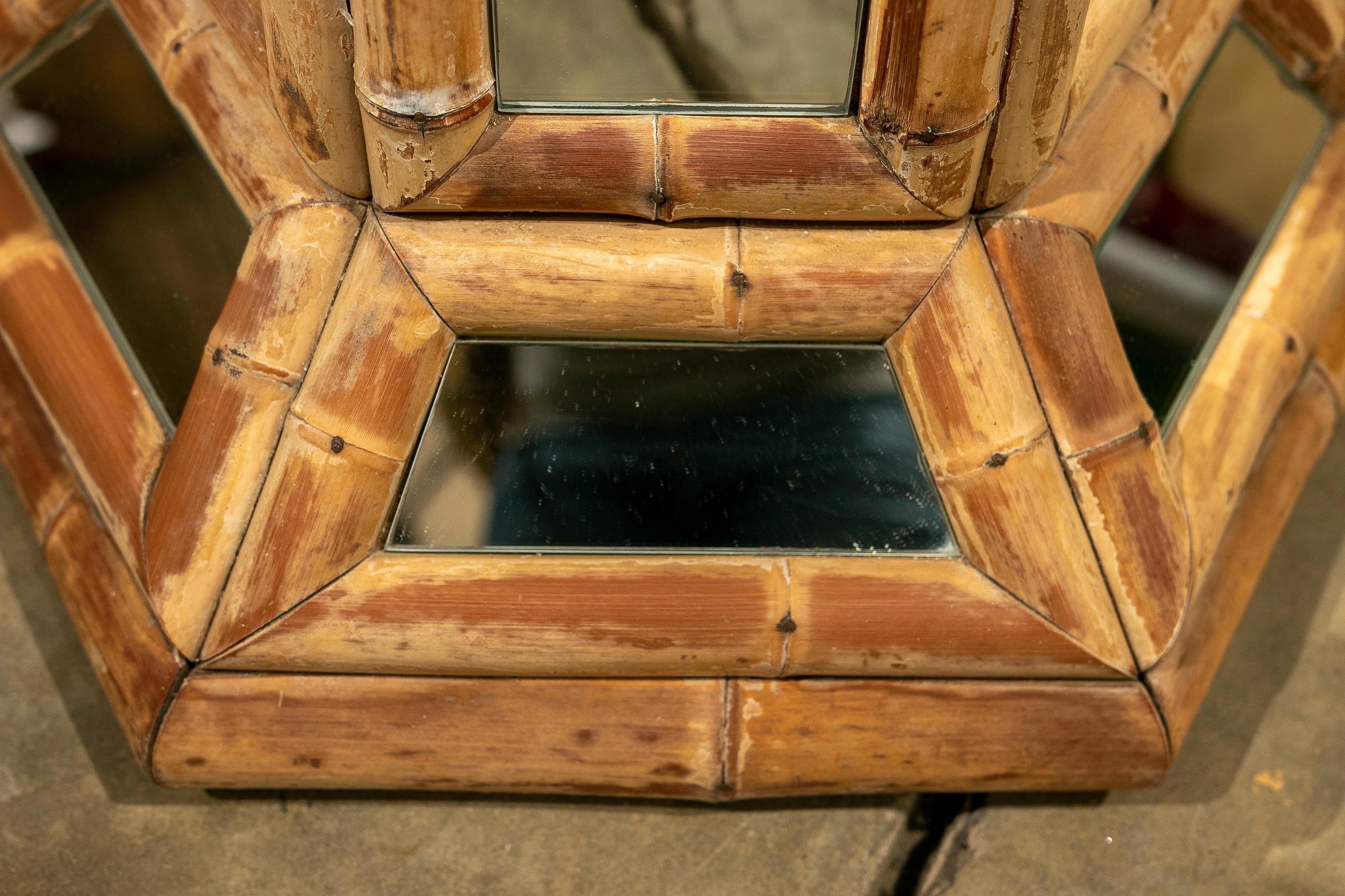 1970s Spanish Octagonal Bamboo Stand with Mirrors  For Sale 3