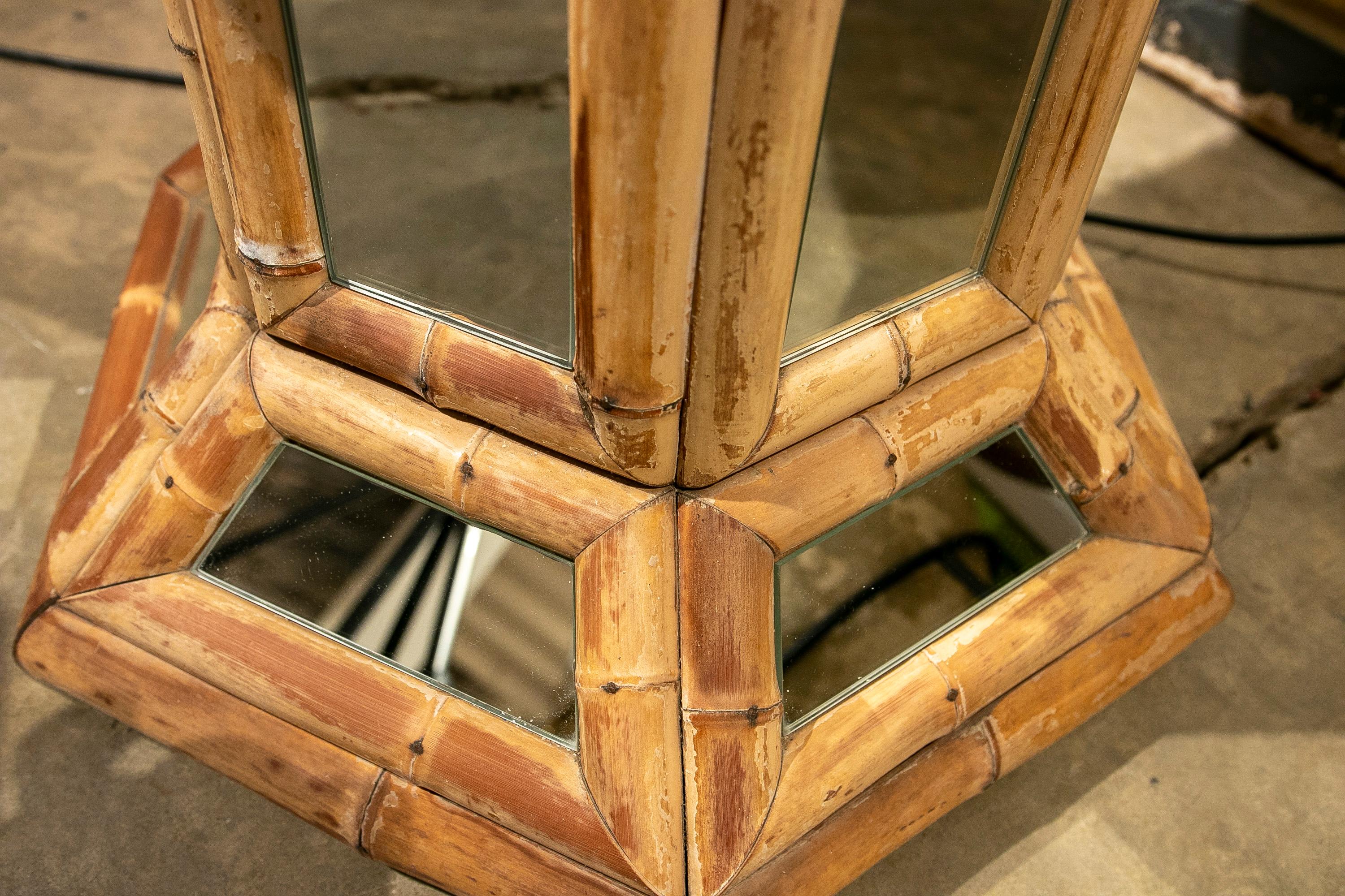 1970s Spanish Octagonal Bamboo Stand with Mirrors  For Sale 6