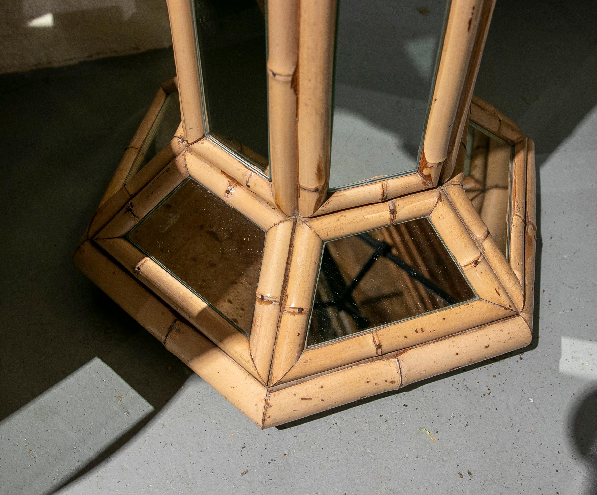 1970s Spanish Octagonal Bamboo Stands with Mirrors For Sale 8