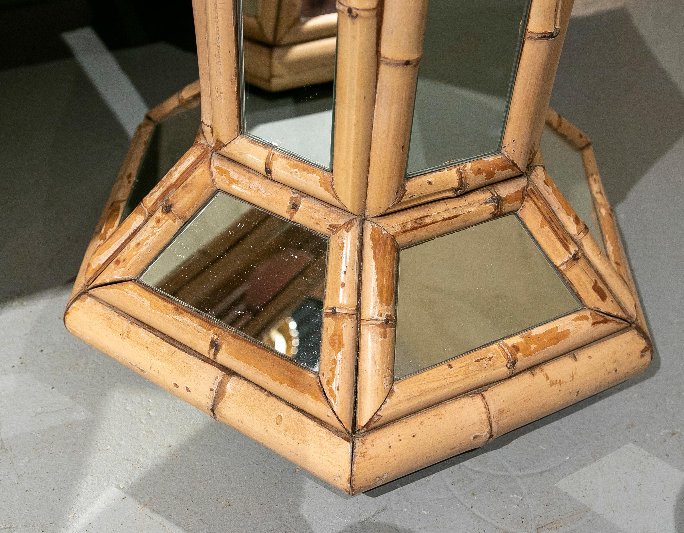 1970s, Spanish Octagonal Bamboo Stands with Mirrors For Sale 2