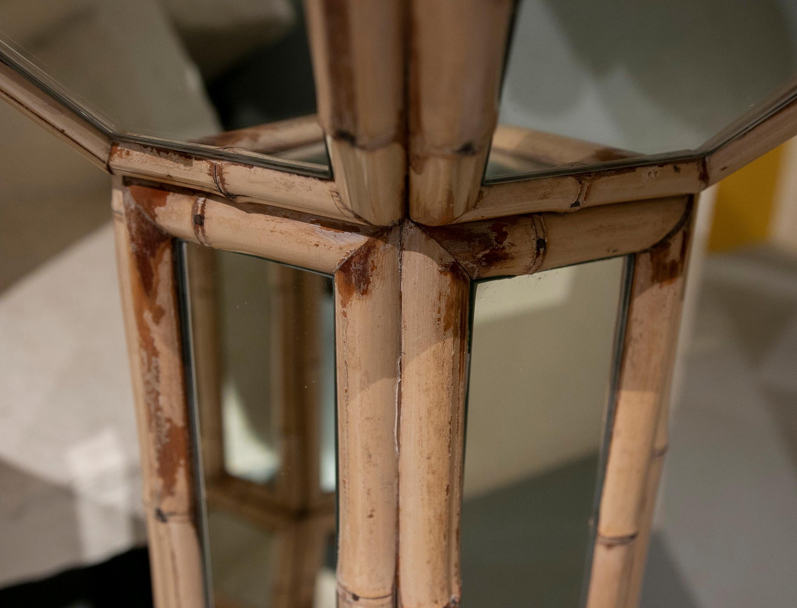 1970s, Spanish Octagonal Bamboo Stands with Mirrors 4