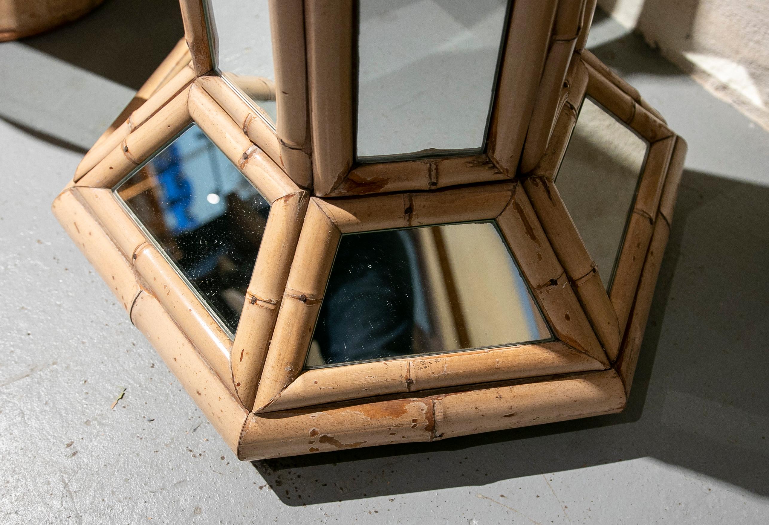 1970s Spanish Octagonal Bamboo Stands with Mirrors For Sale 5