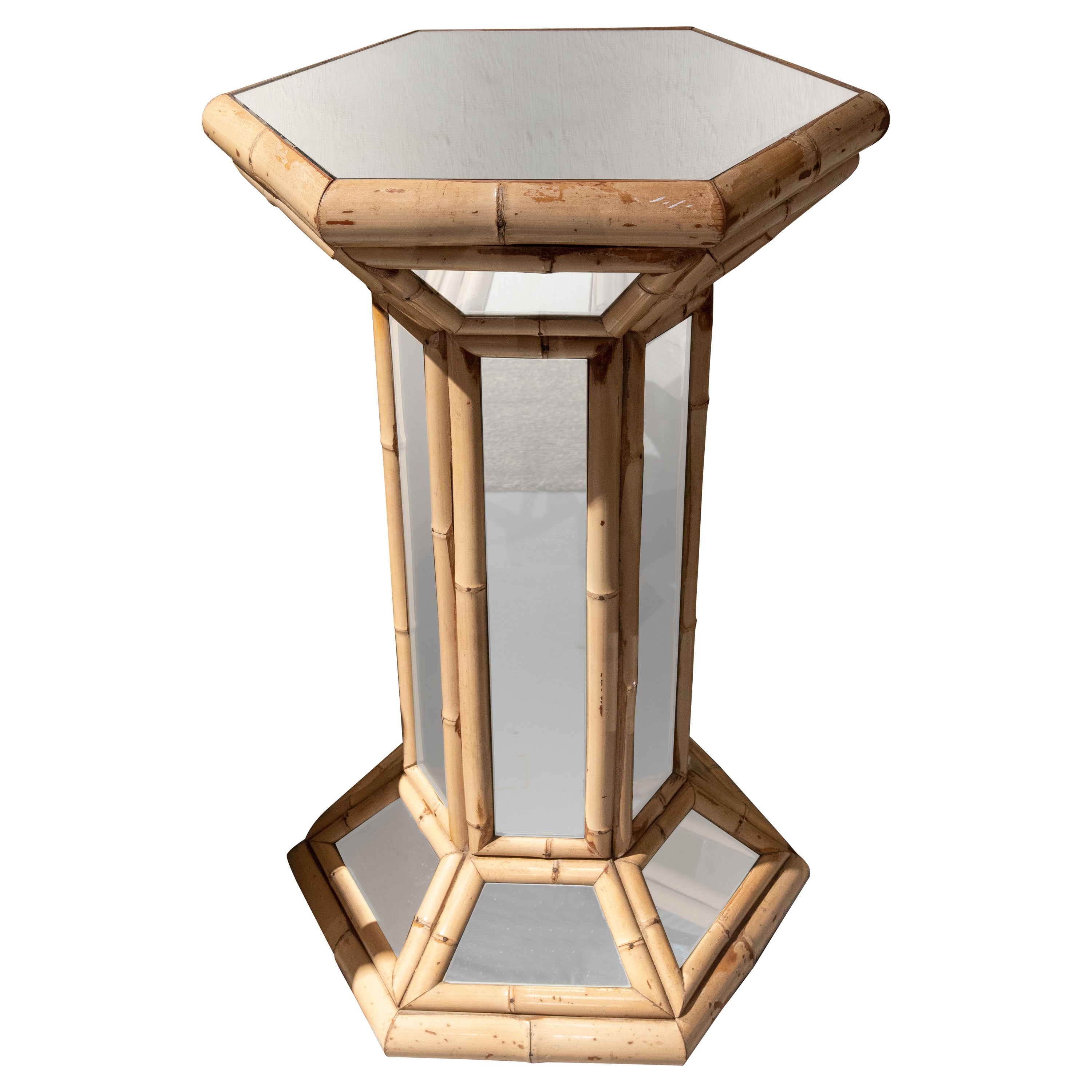 1970s Spanish Octagonal Bamboo Stands with Mirrors