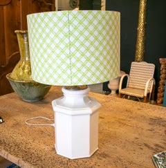 1970s Spanish Octagonal Shaped White Glazed Terracotta Table Lamp