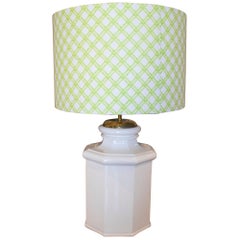 1970s Spanish Octagonal Shaped White Glazed Terracotta Table Lamp