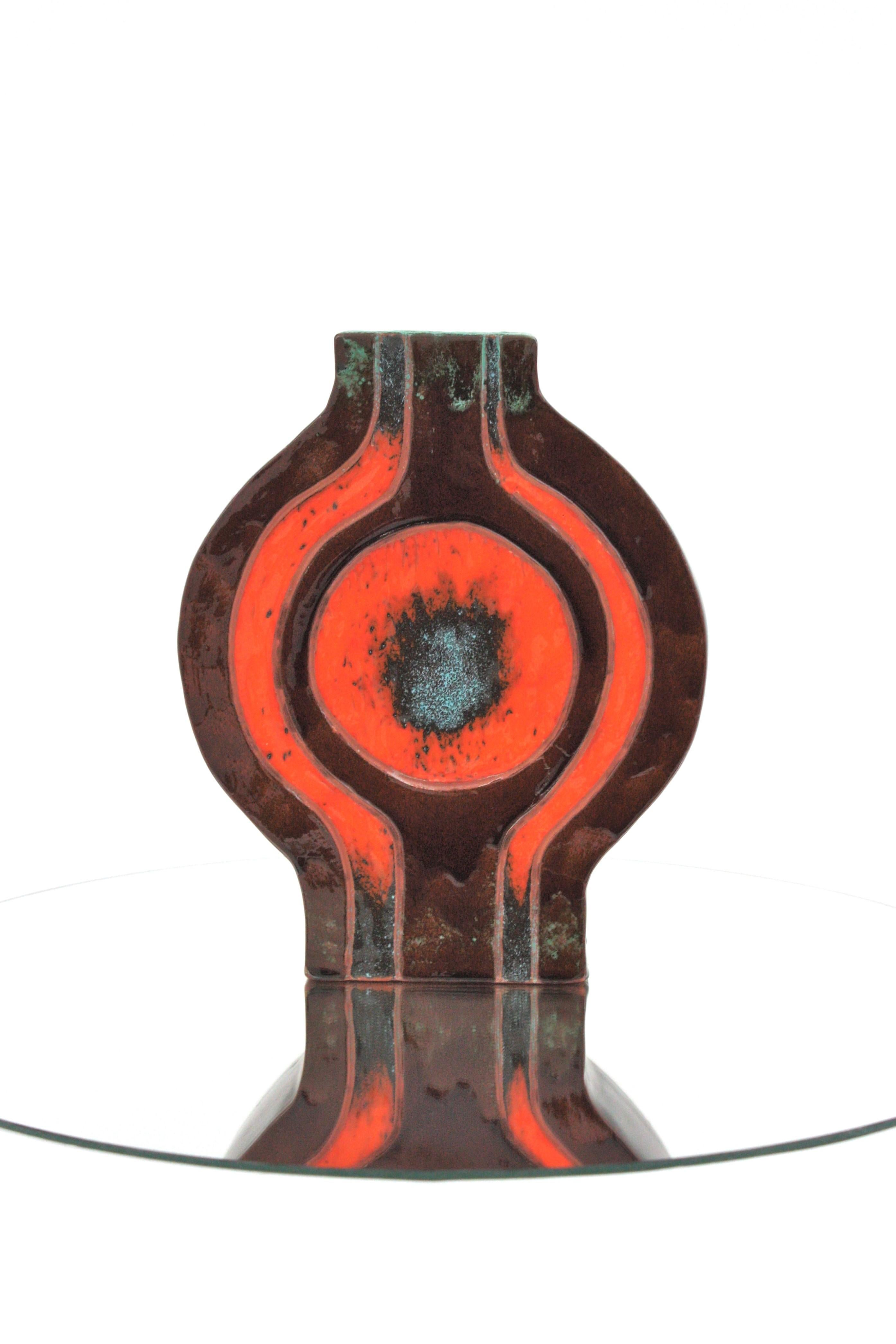 Vase espagnol en céramique émaillée orange et Brown des années 1970 en vente 4