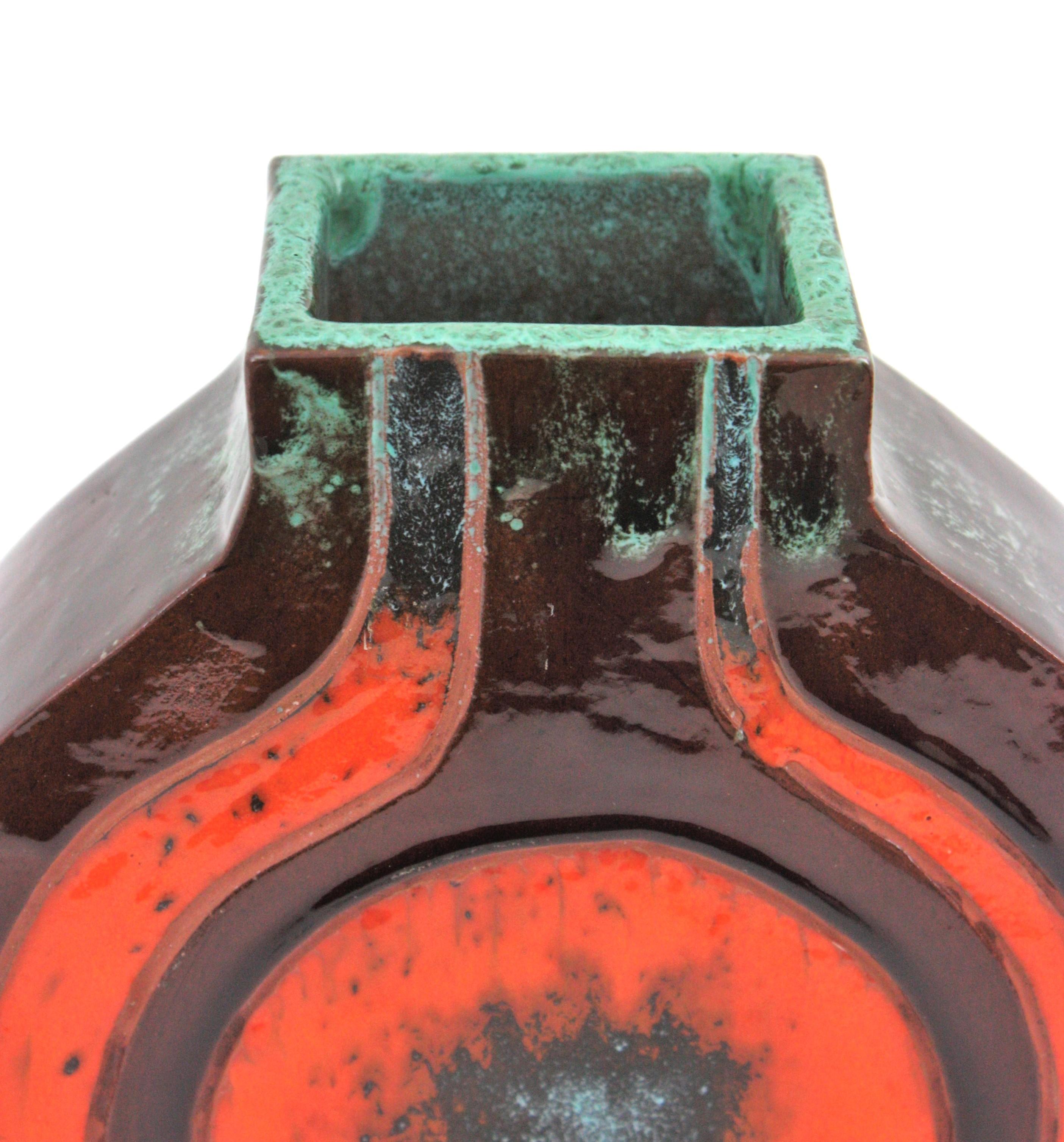 1970er Jahre Spanisch Orange Brown glasierte Keramik-Vase im Zustand „Hervorragend“ im Angebot in Barcelona, ES