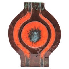 Vase espagnol en céramique émaillée orange et Brown des années 1970