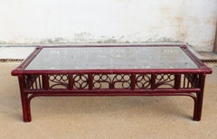 1970s Spanish Oriental Style Red Wooden Coffee Table with Leather Binds