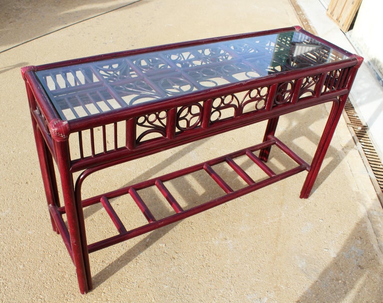 1970s, Spanish, Oriental Style Wooden Dresser and Mirror Set with