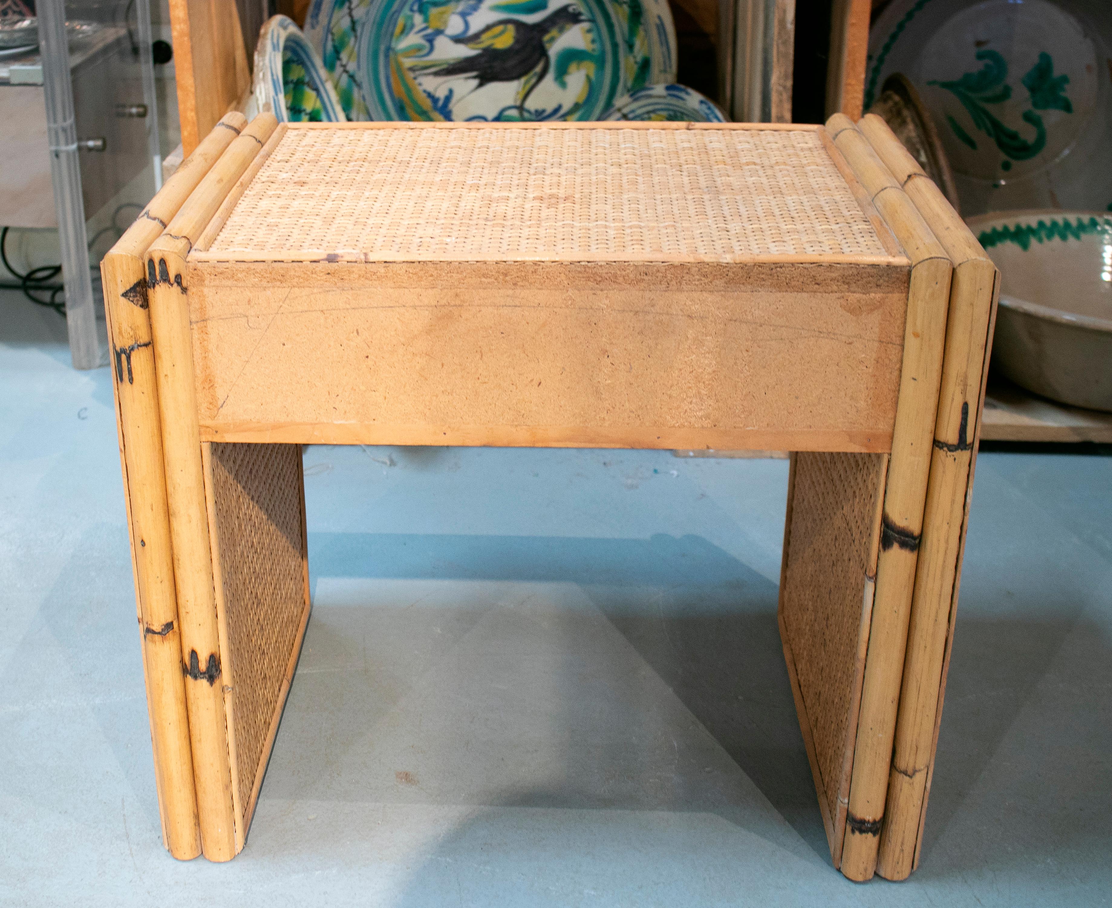 1970s Spanish Pair of Bamboo and Rattan One Drawer Bedside Tables 8