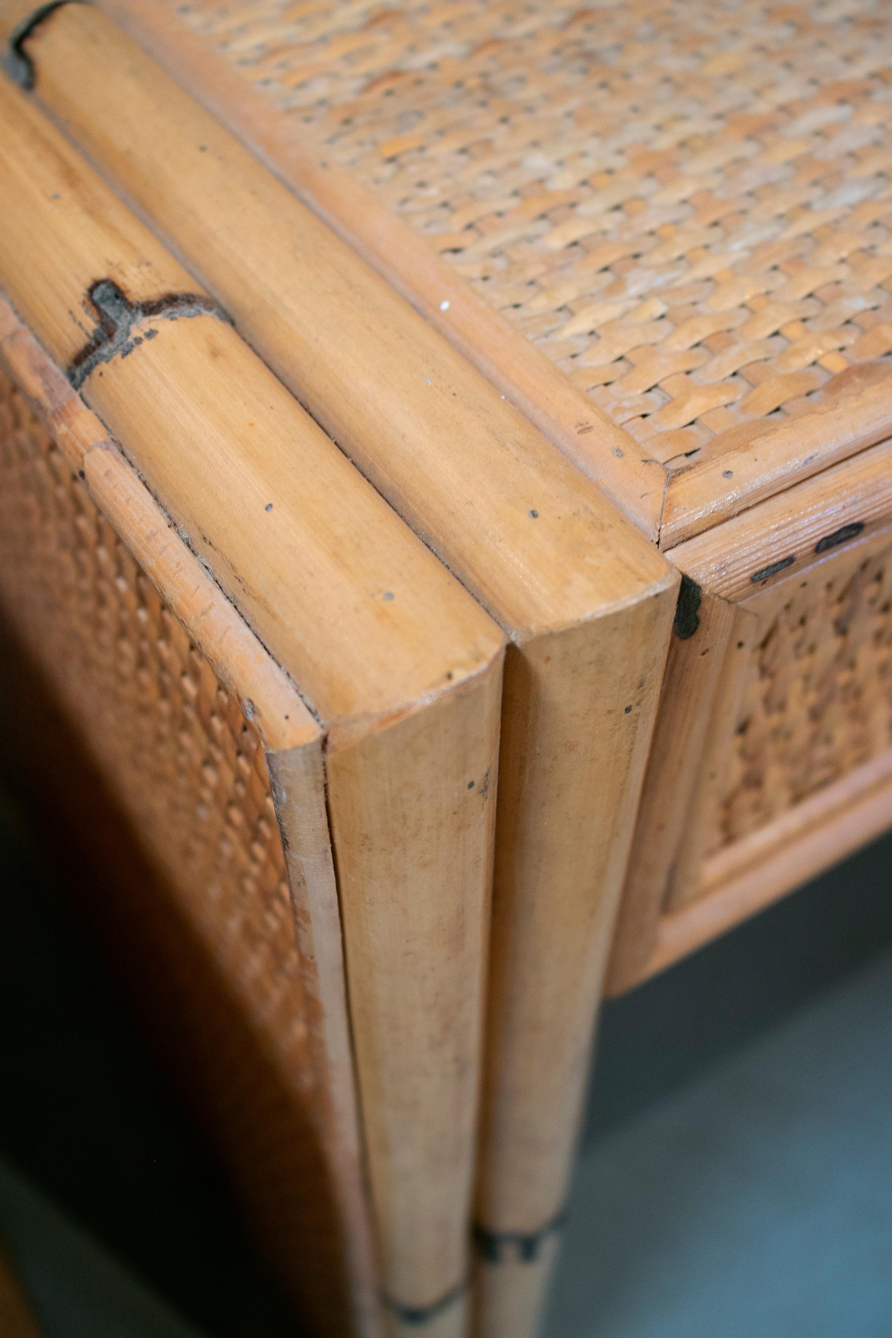 1970s Spanish Pair of Bamboo and Rattan One Drawer Bedside Tables 12