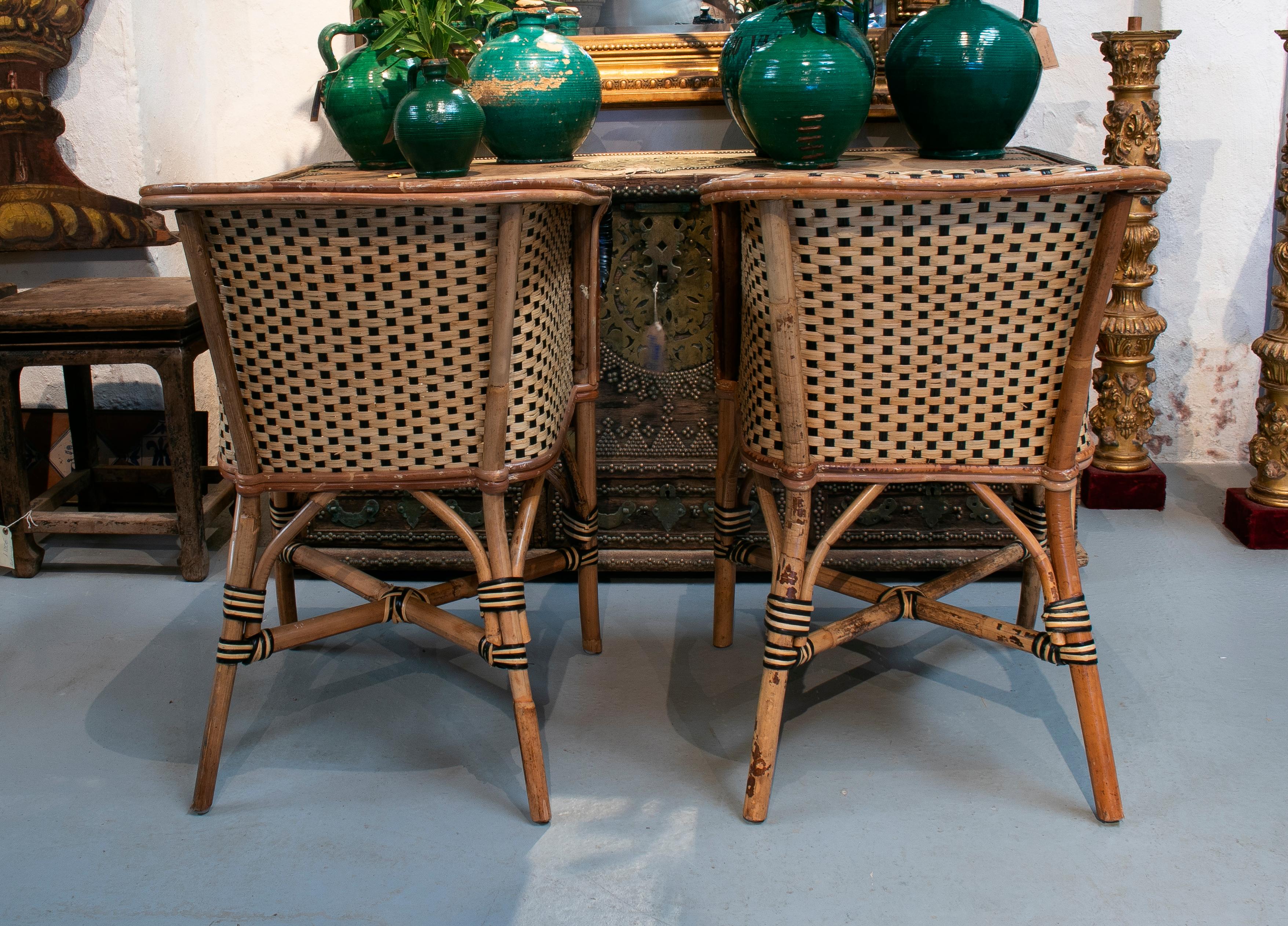 1970s Spanish Pair of Bamboo and Wicker Armchairs 1
