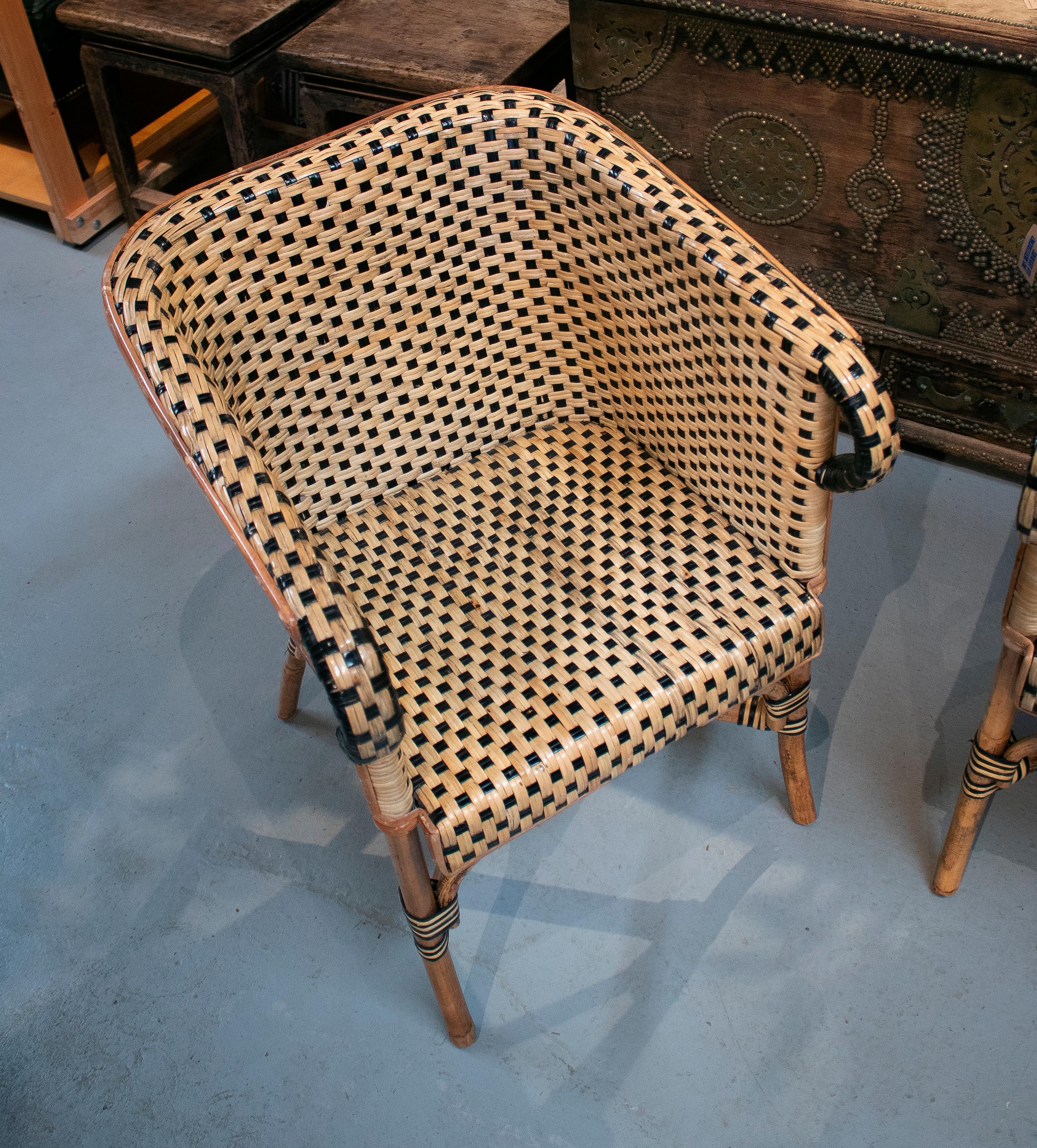 1970s Spanish Pair of Bamboo and Wicker Armchairs 4