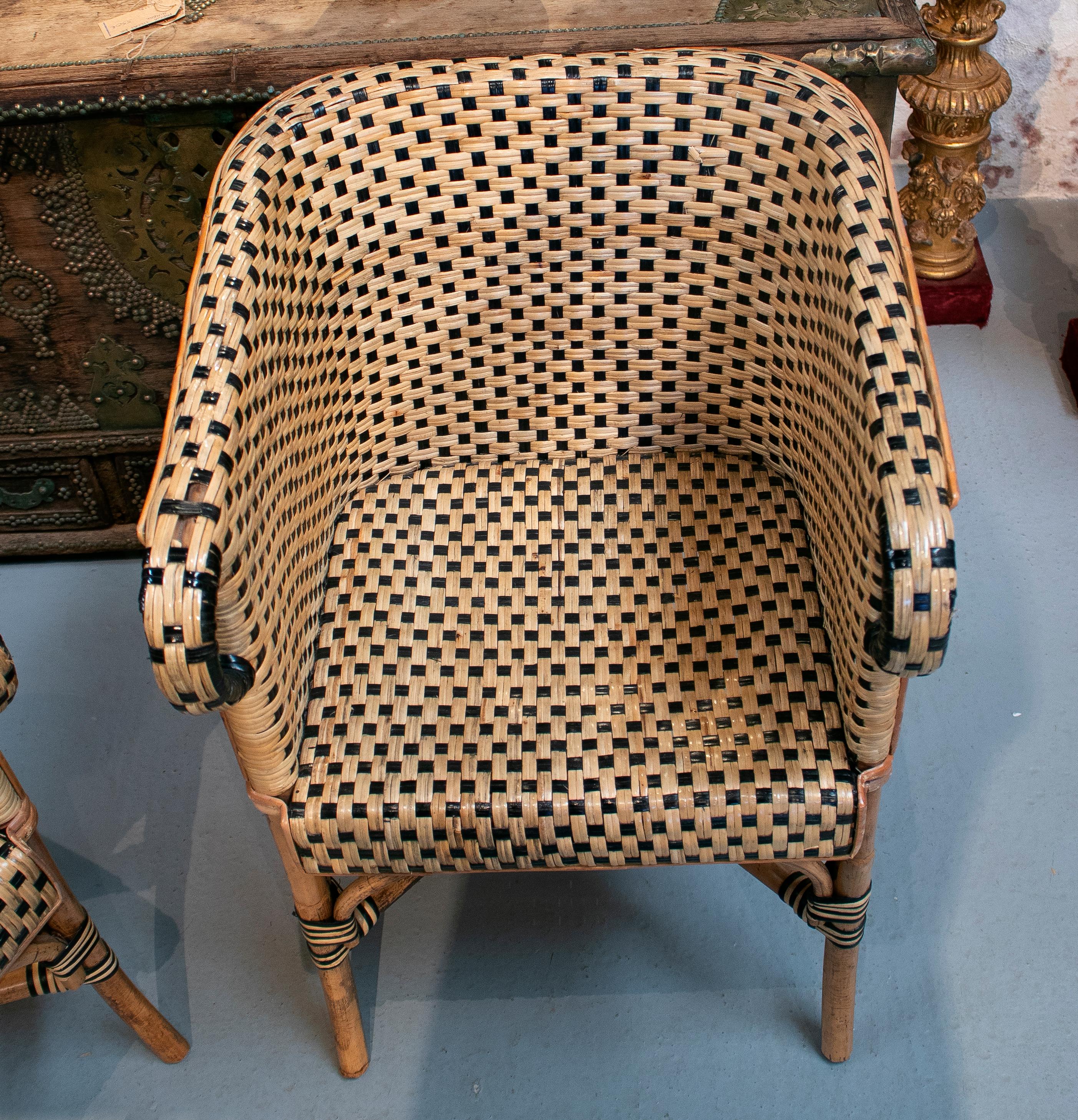1970s Spanish Pair of Bamboo and Wicker Armchairs 5