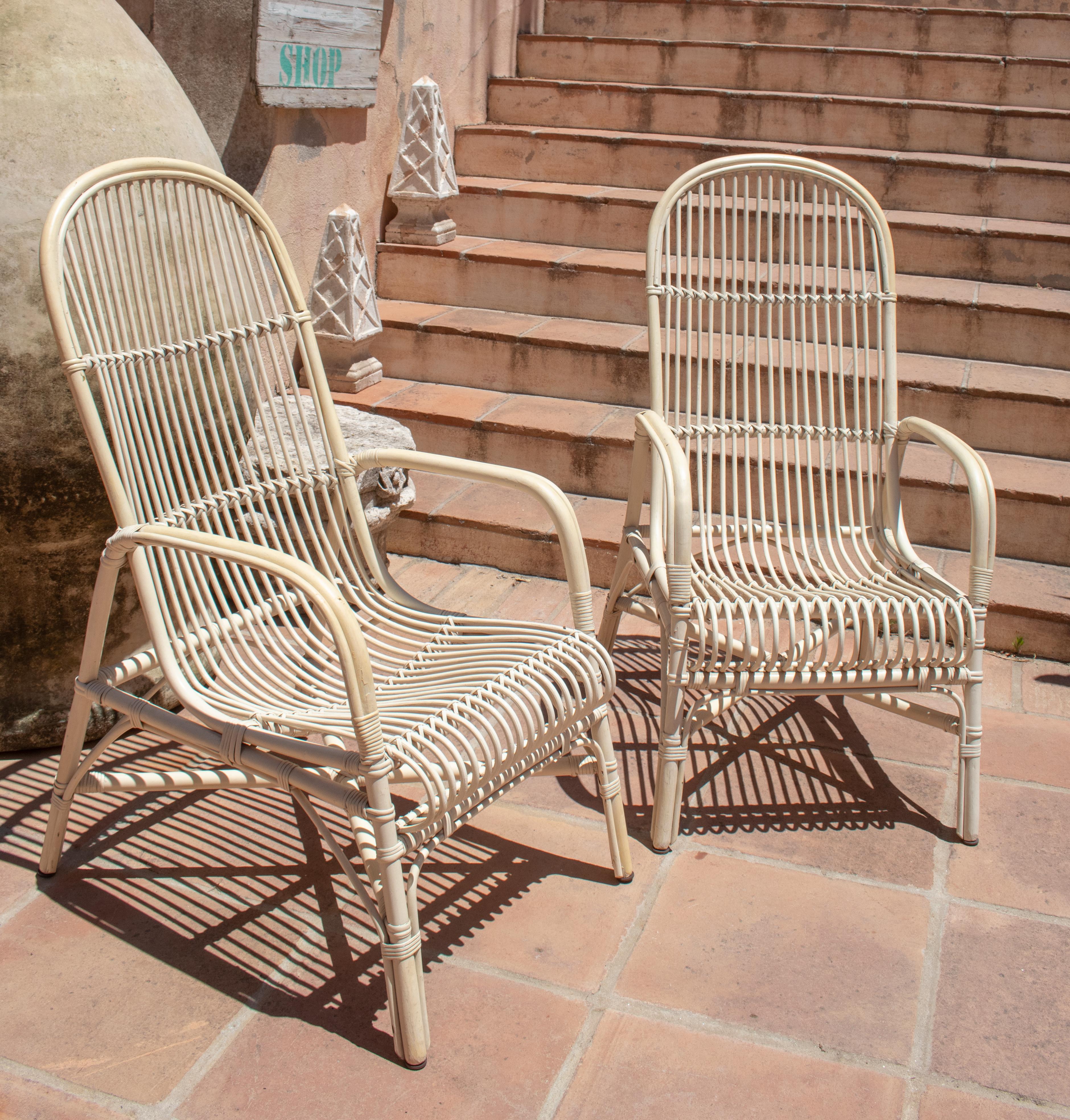 1970s Spanish pair of bamboo armchairs.