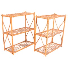 1970s Spanish Pair of Bamboo Bookshelves