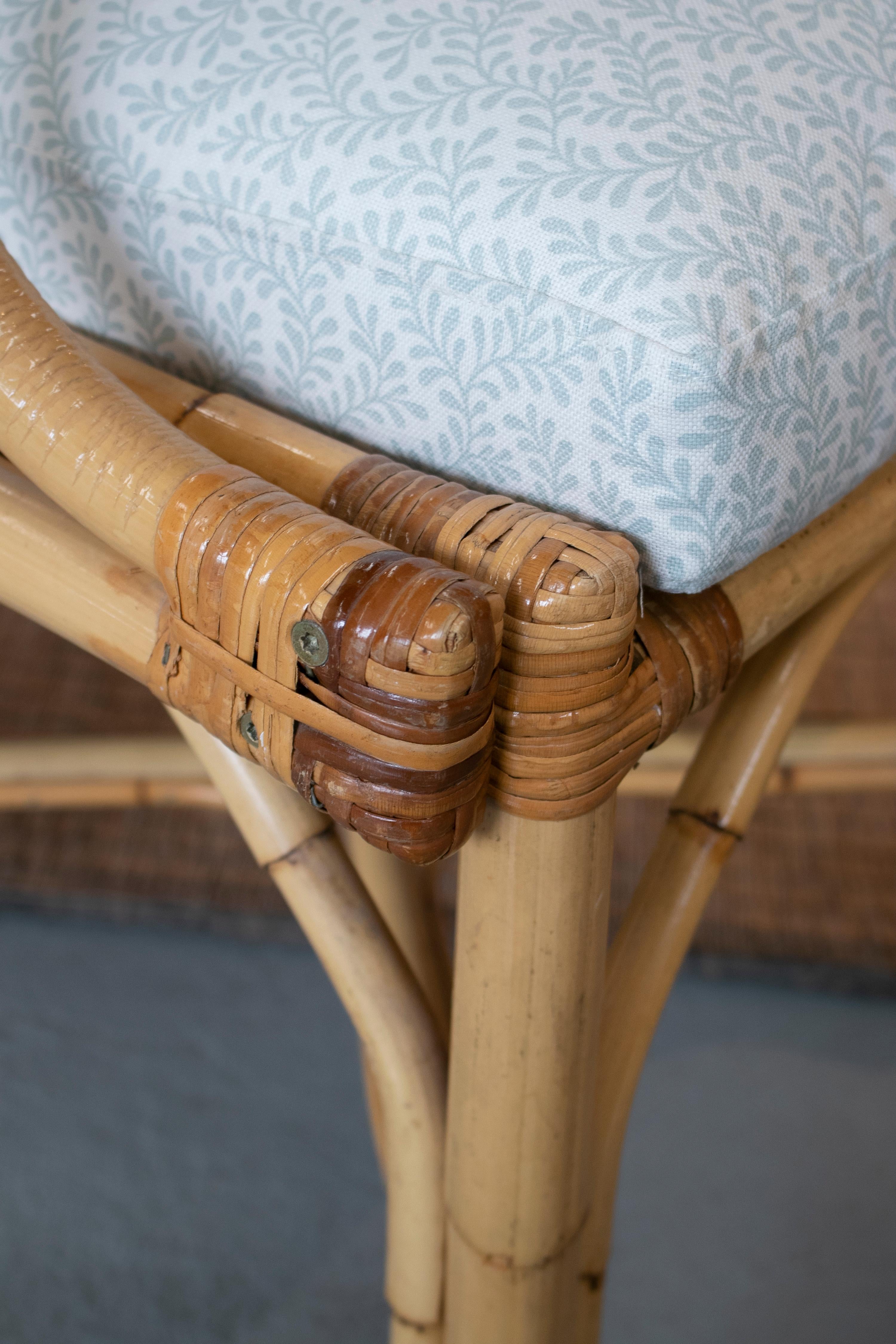 1970s Spanish Pair of Bamboo Chairs with Seat Cushions For Sale 7