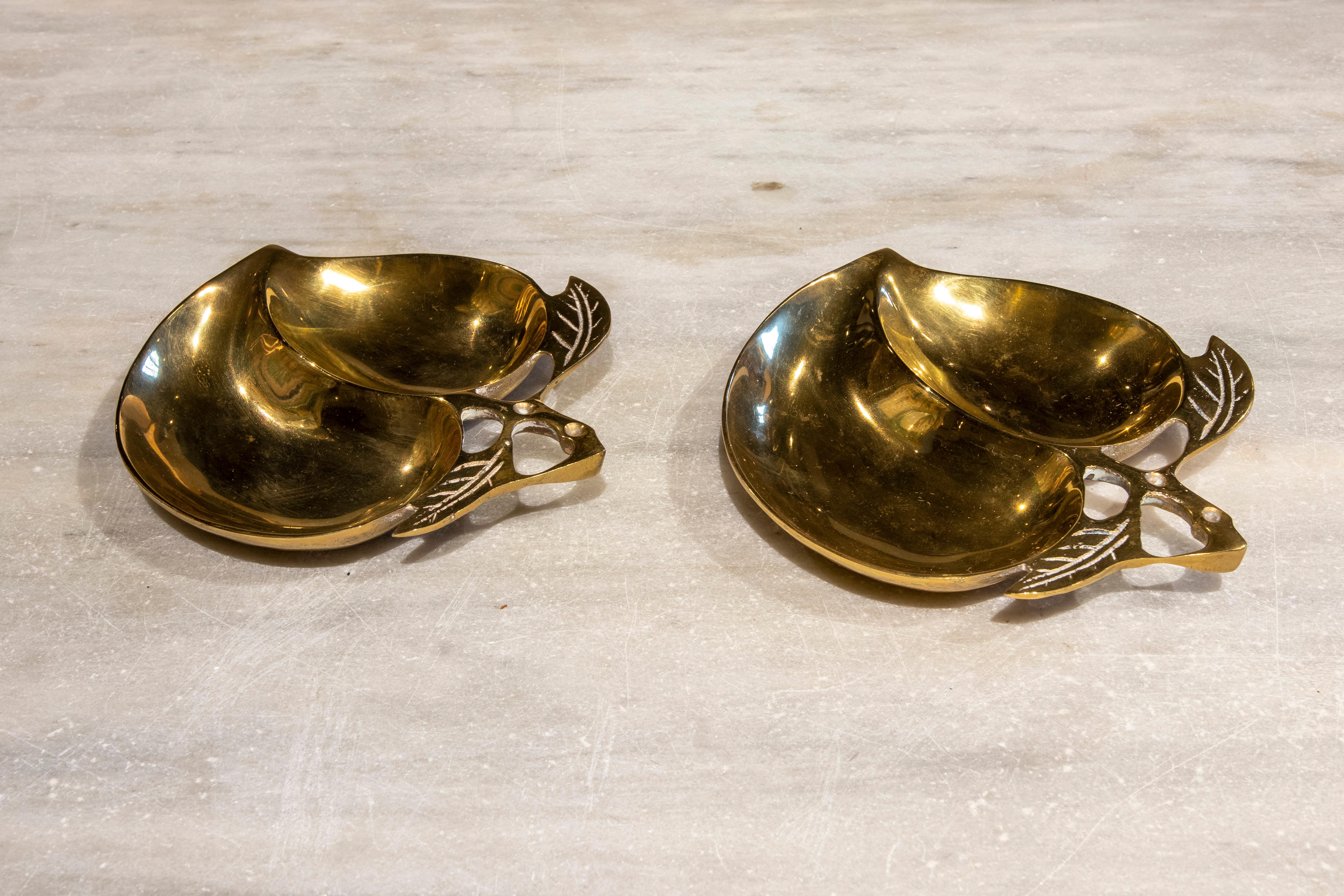 1970s Spanish pair of bronze apple-shaped ashtrays.