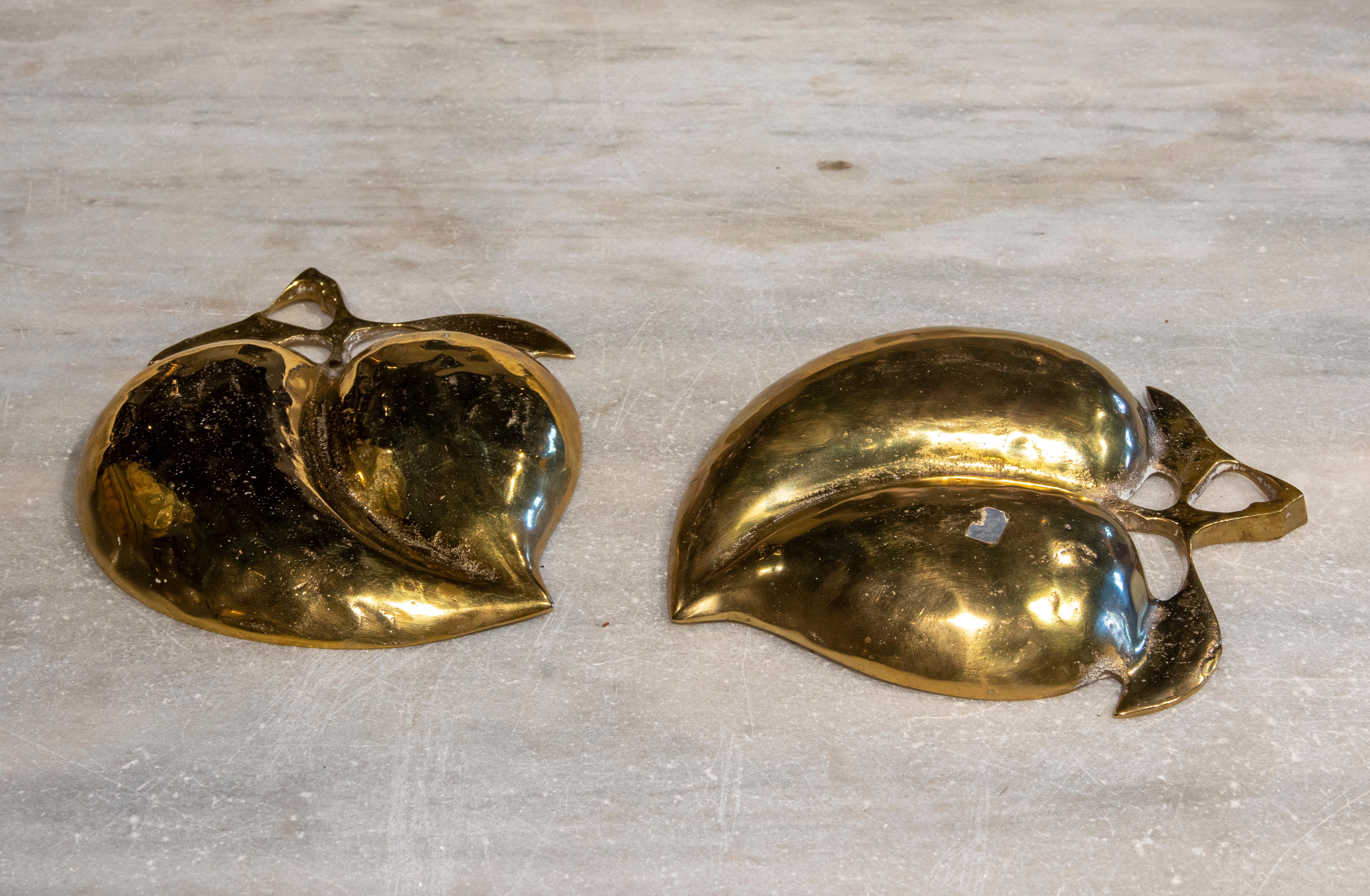 20th Century 1970s Spanish  Pair of Bronze Apple-Shaped Ashtrays For Sale