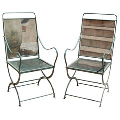 1970s Spanish Pair of Green Iron Garden Armchairs