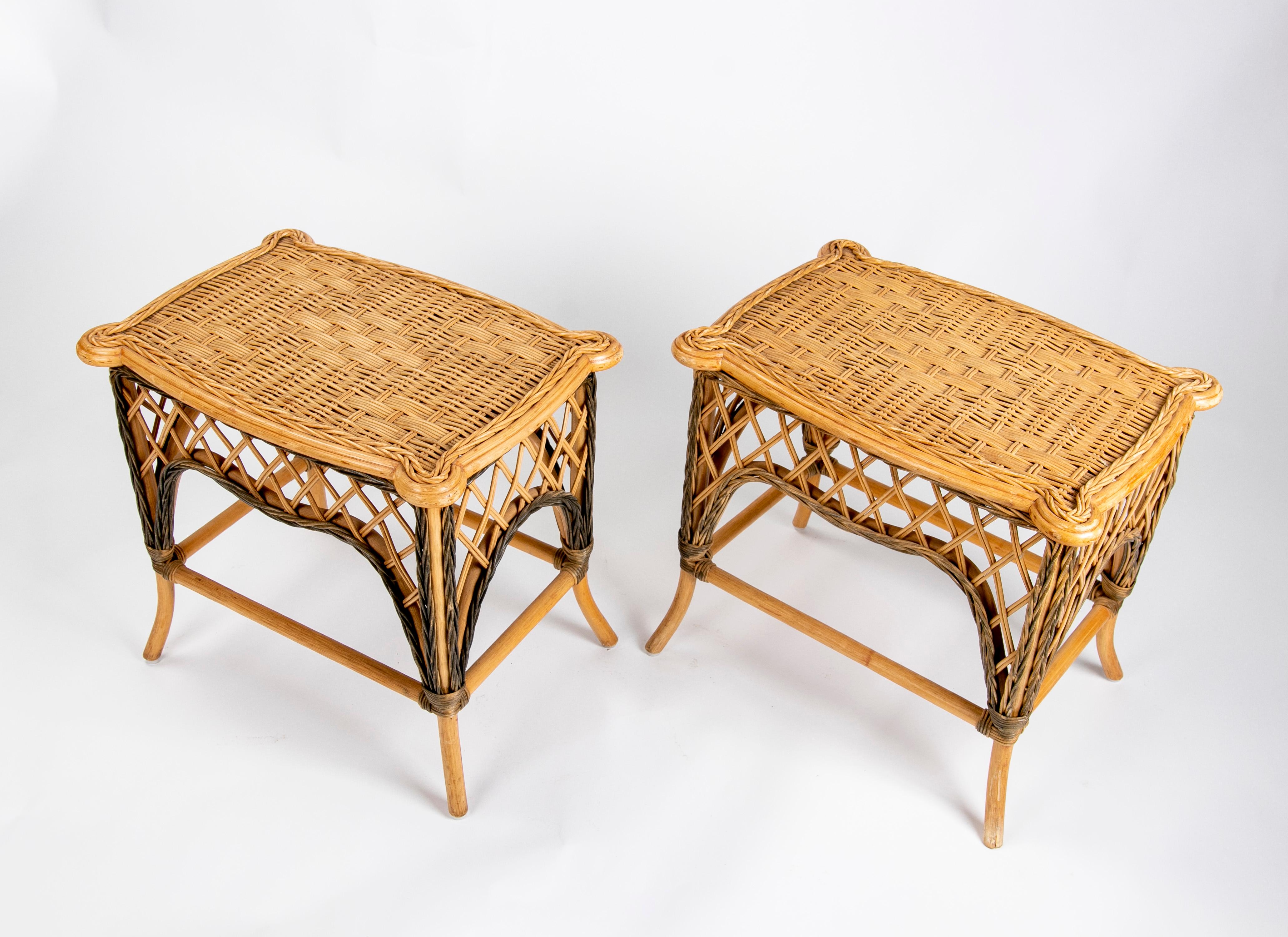 1970s Spanish Pair of Handmade Wicker Side Tables 2