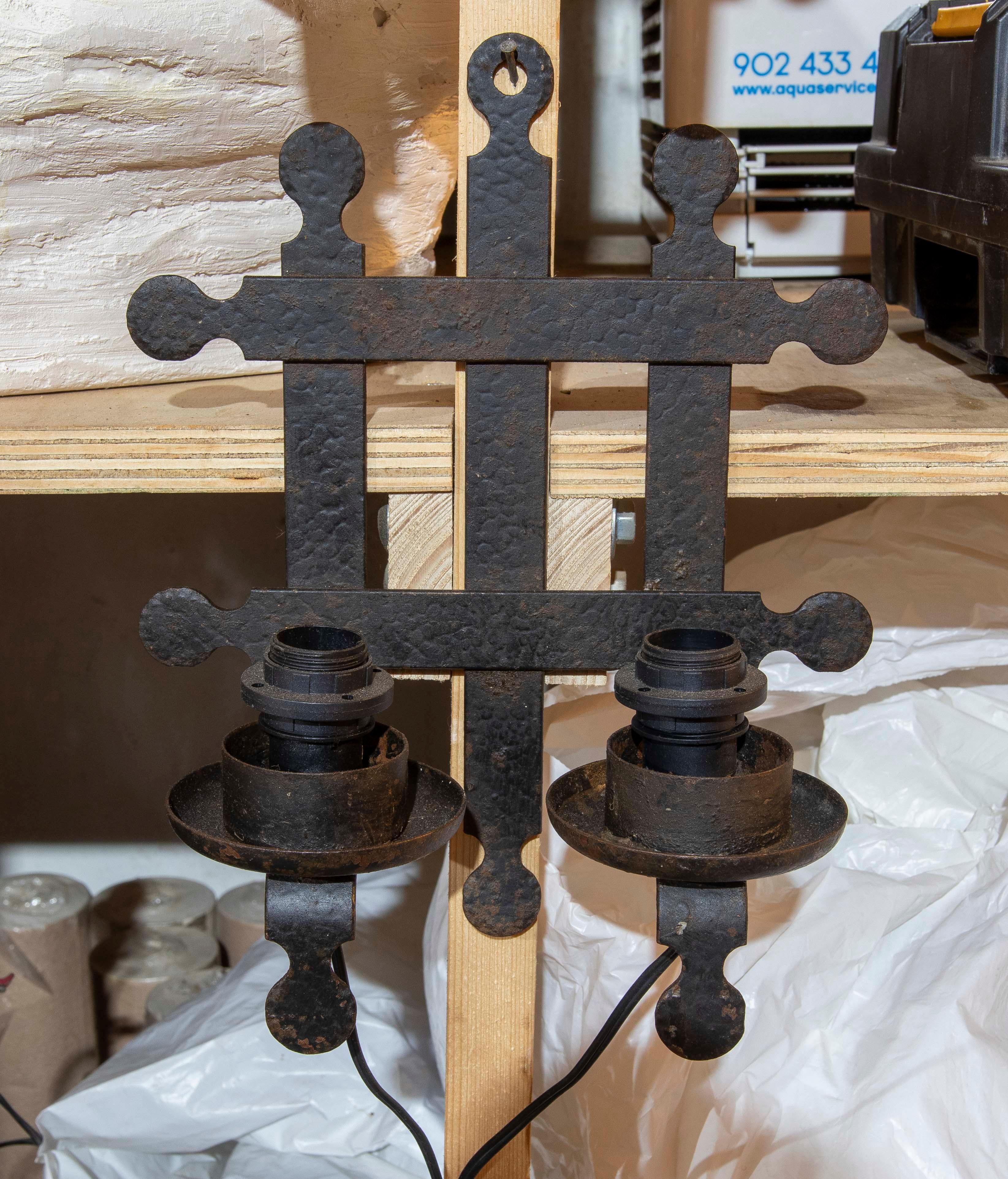 1970s Spanish Pair of Iron Sconces  For Sale 7