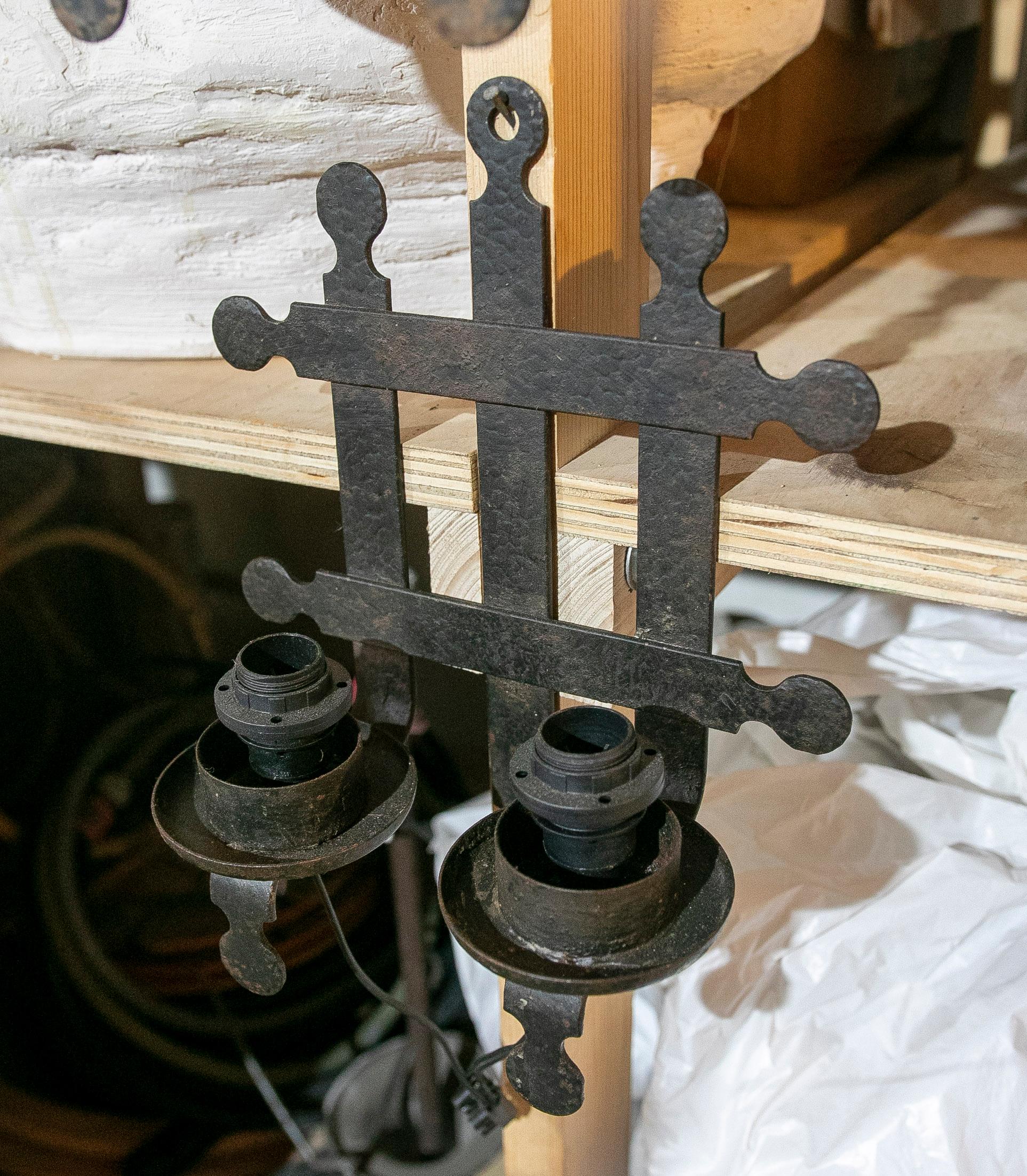 1970s Spanish Pair of Iron Sconces  For Sale 8