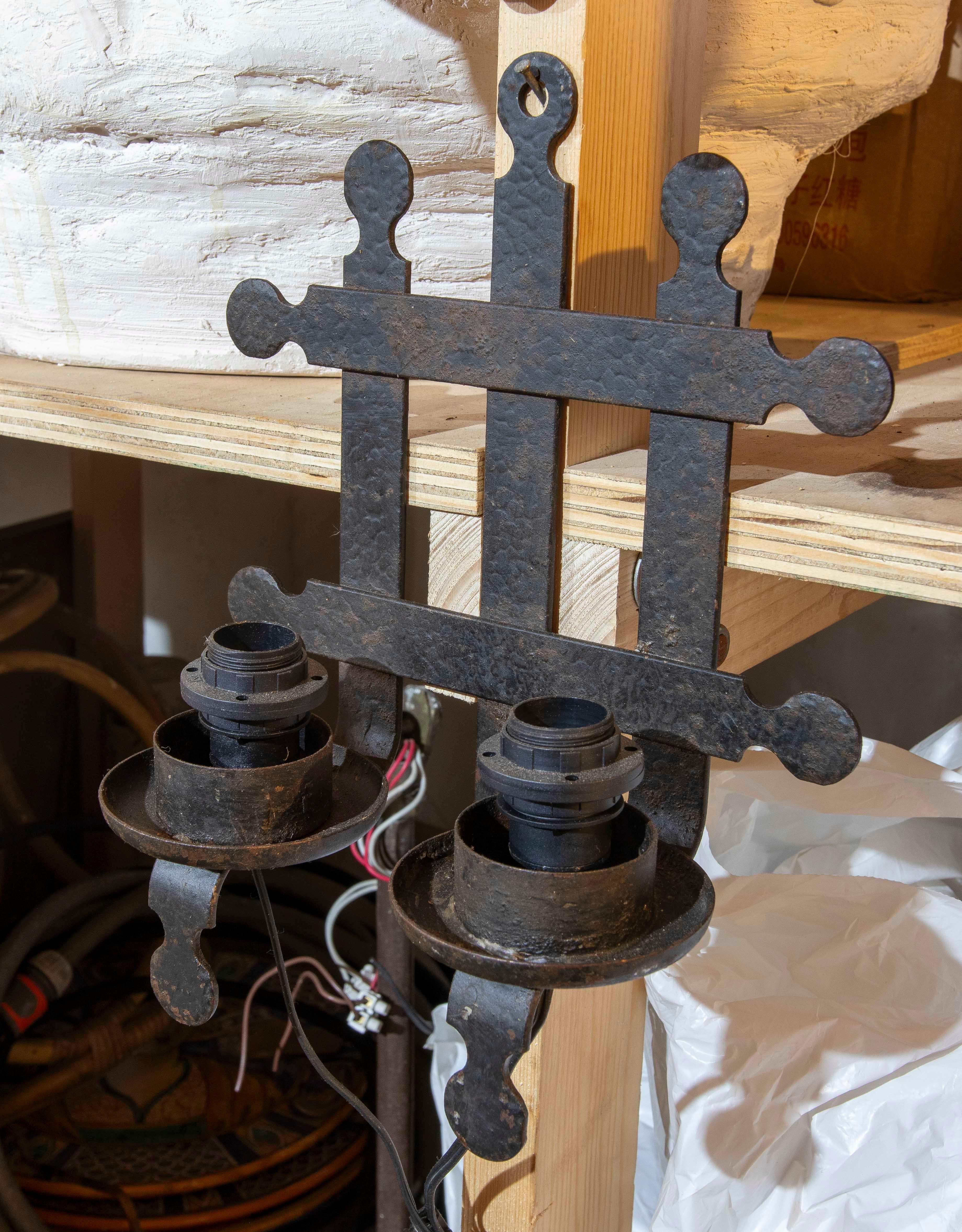 1970s Spanish Pair of Iron Sconces  For Sale 6