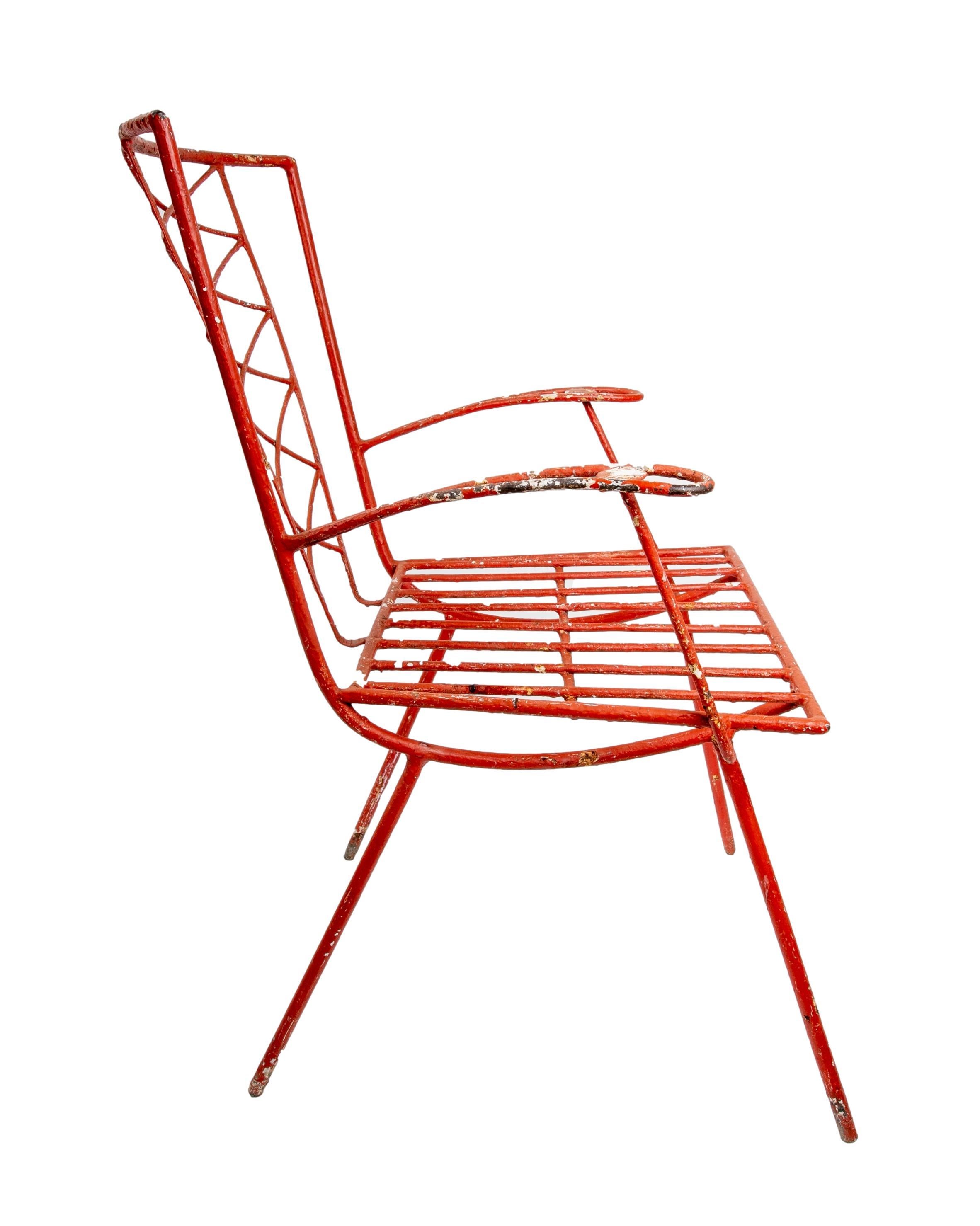 1970s Spanish Pair of Red Painted Iron Chairs For Sale 3