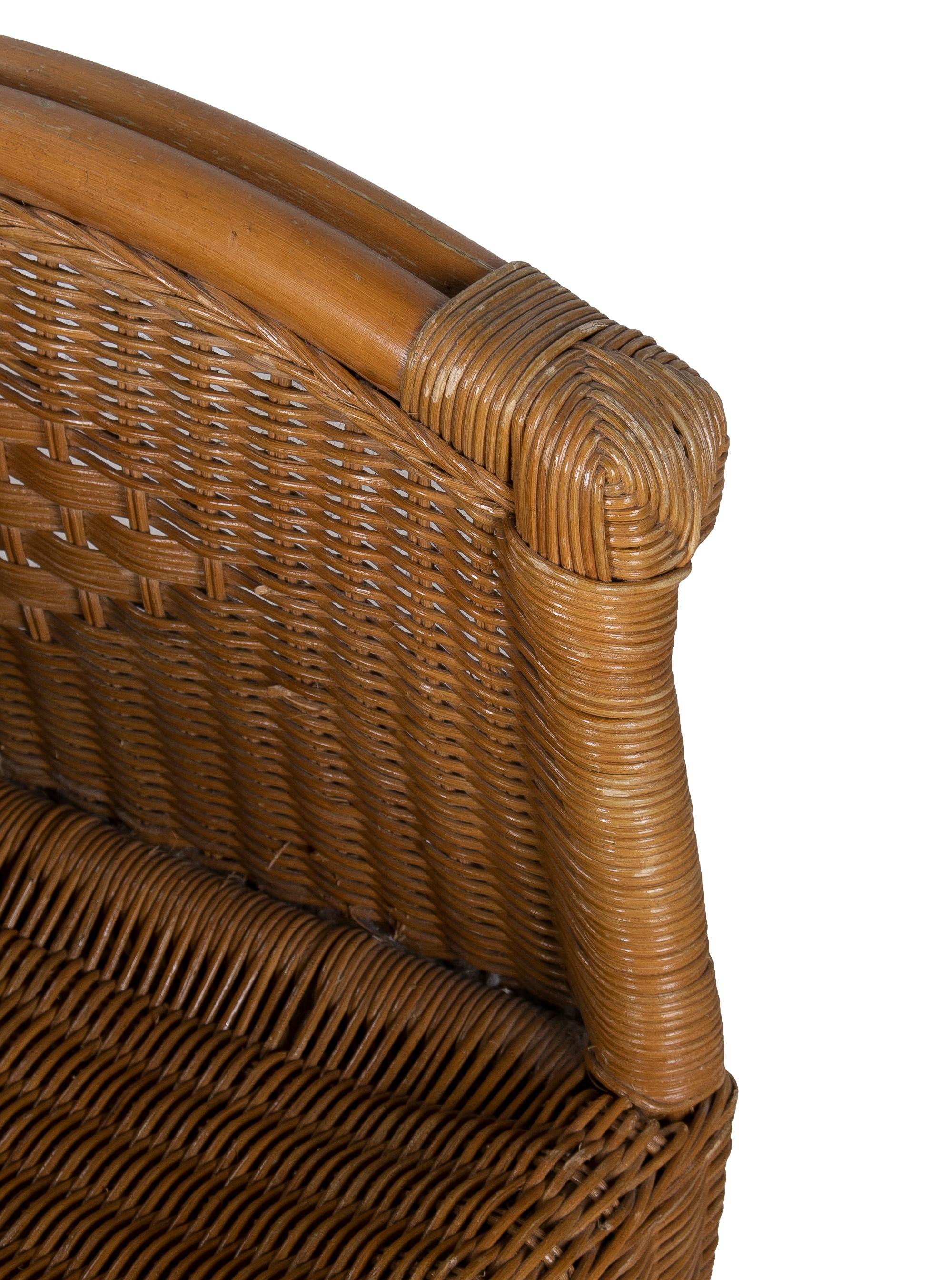 1970s Spanish Pair of Woven Wicker & Bamboo Armchairs 8
