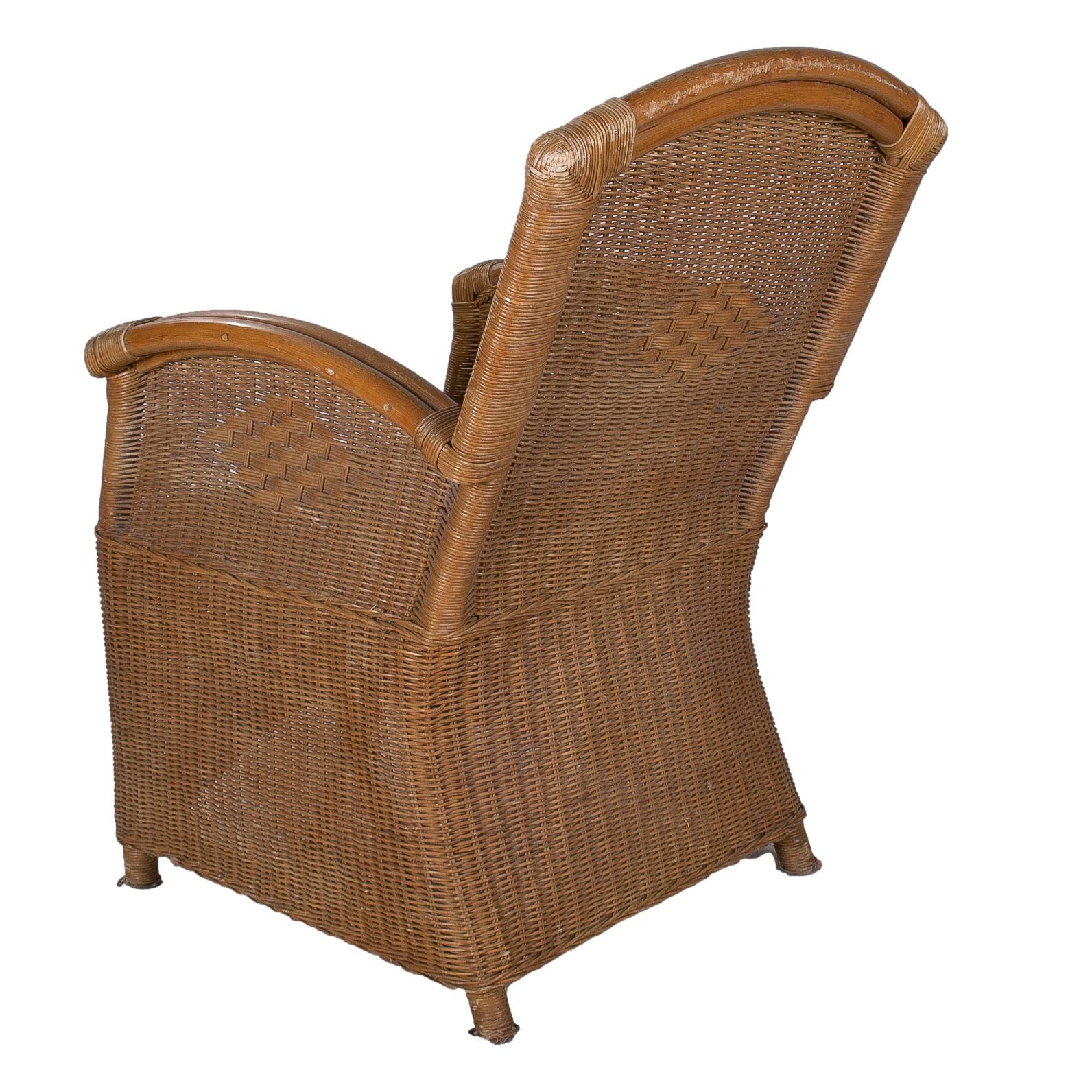 1970s Spanish Pair of Woven Wicker & Bamboo Armchairs In Good Condition In Marbella, ES