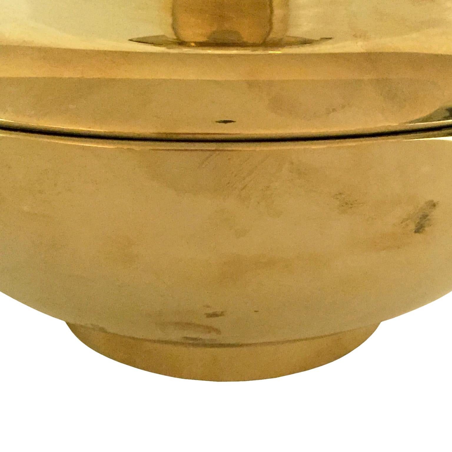 1970s Spanish Polished Brass Jar Lamp with Tall Black Drum Shade In Good Condition In New York, NY
