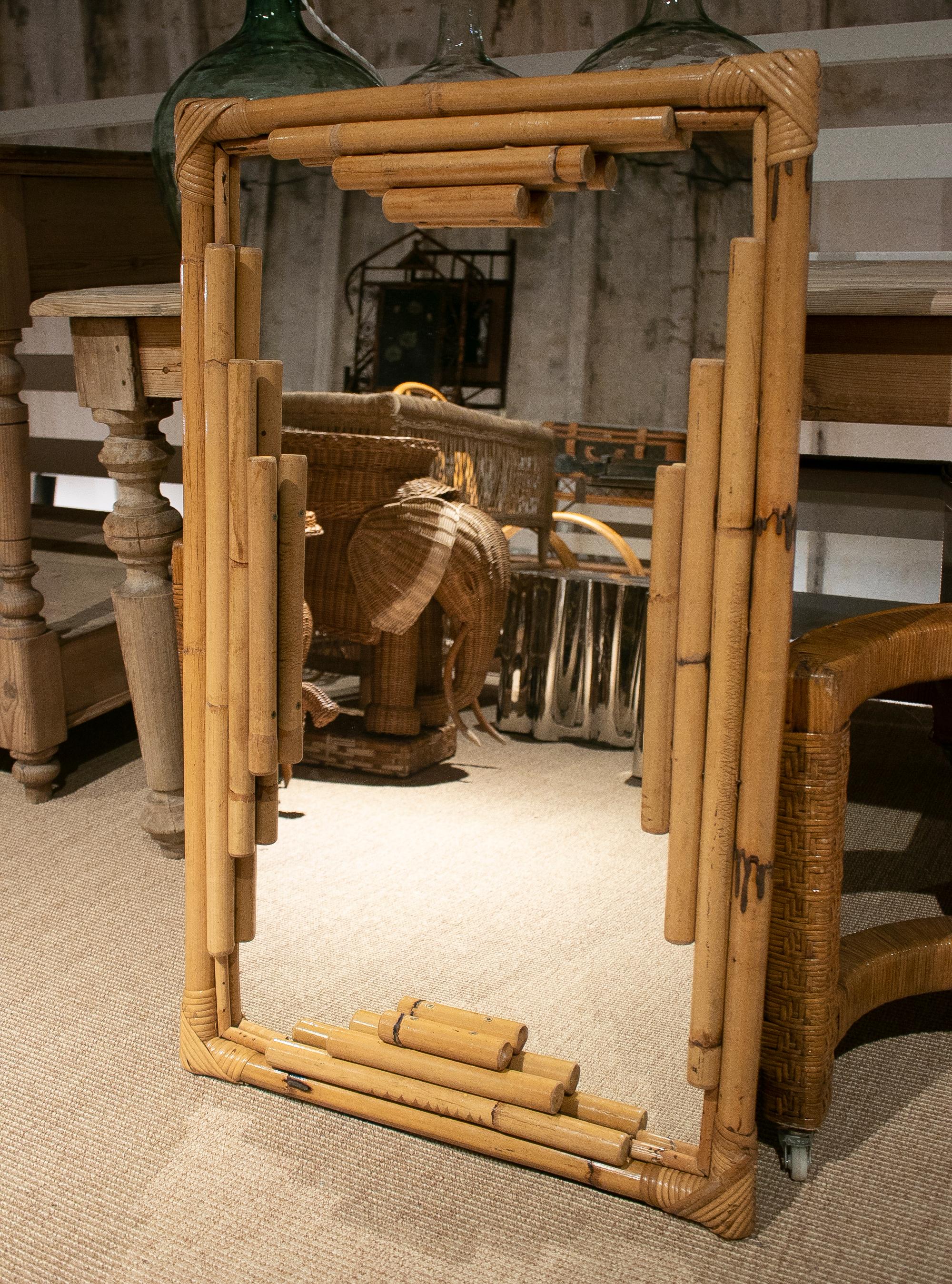 1970s Spanish rectangular bamboo mirror.