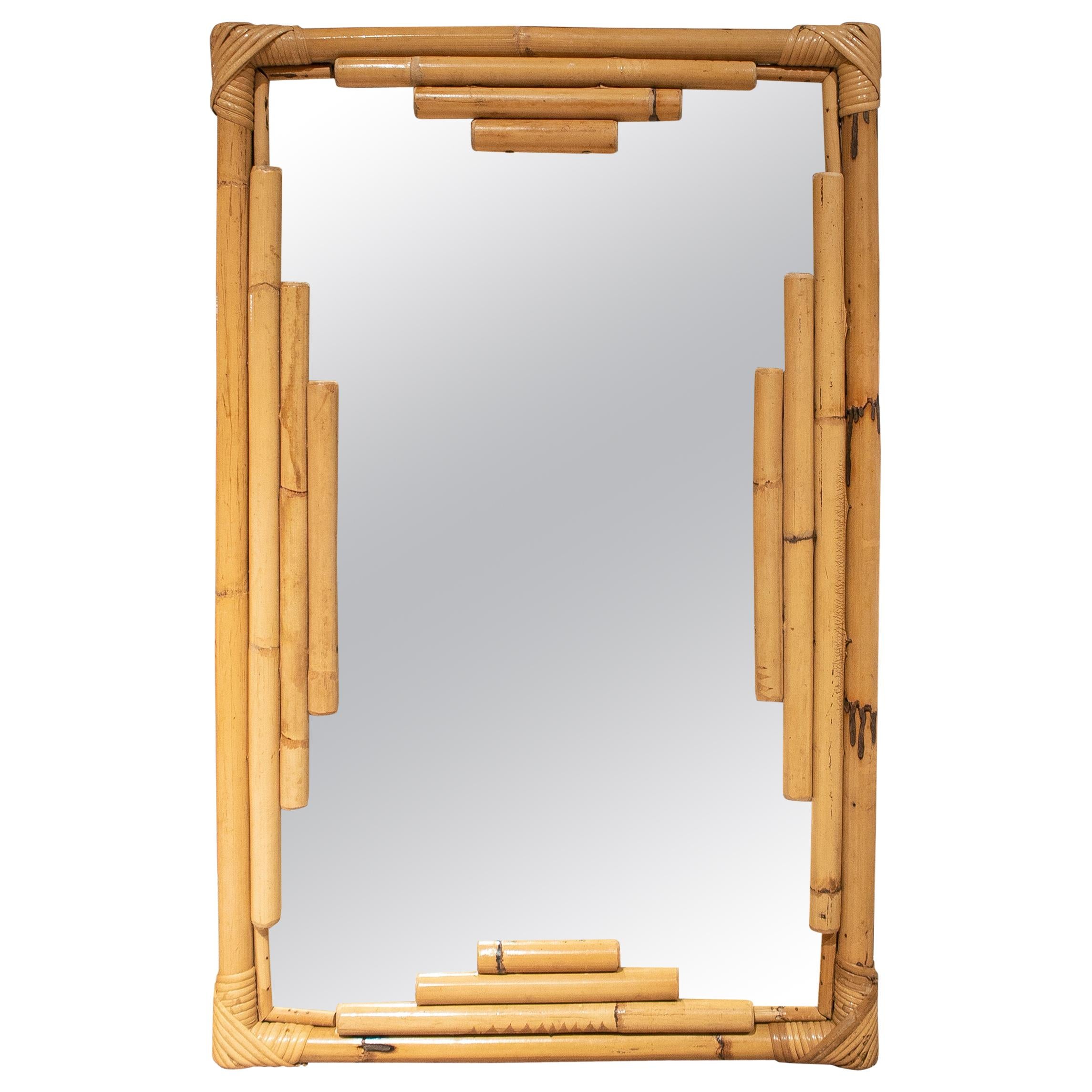 1970s Spanish Rectangular Bamboo Mirror