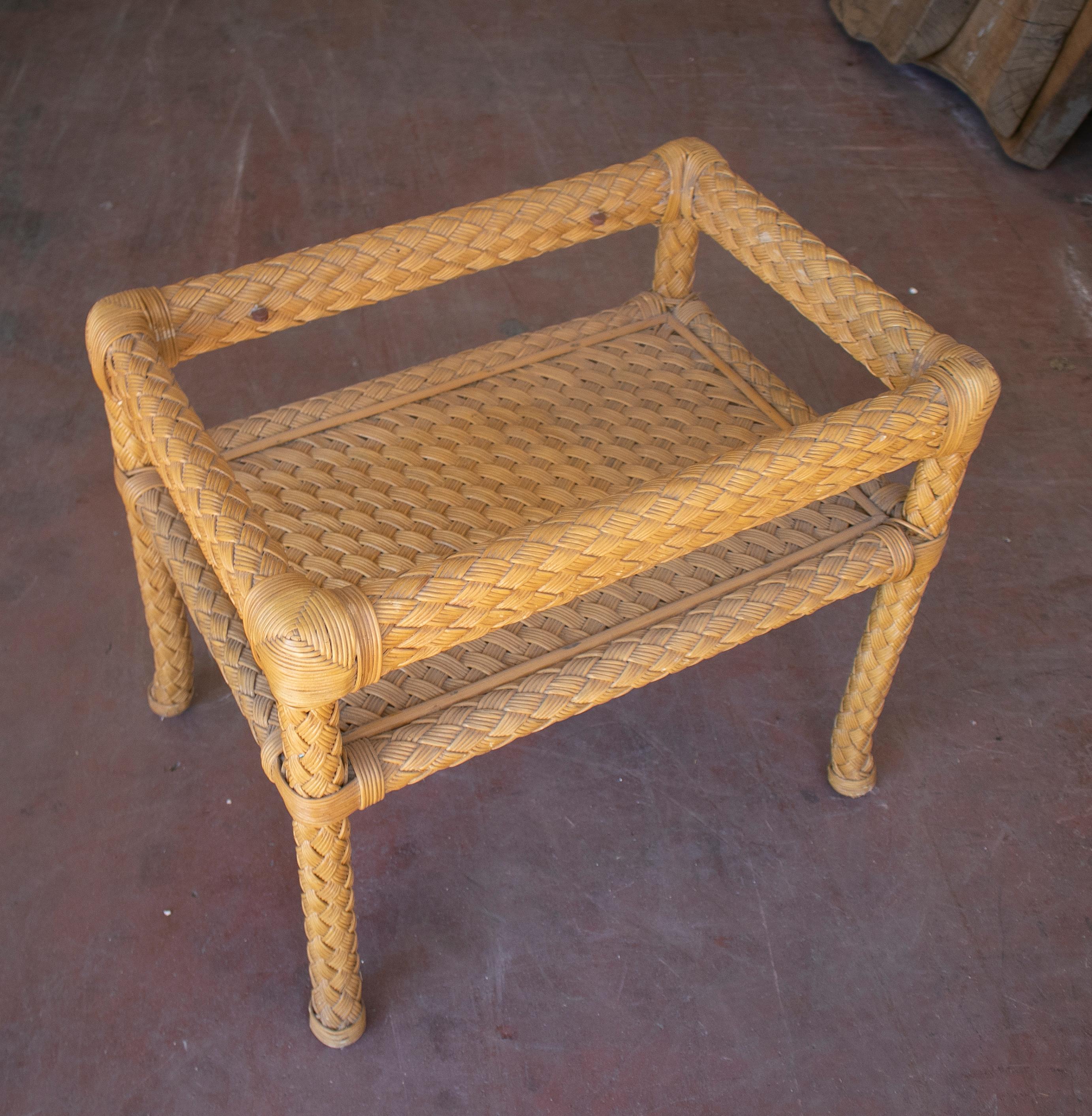 1970s Spanish rectangular side table base imitating woven wicker.