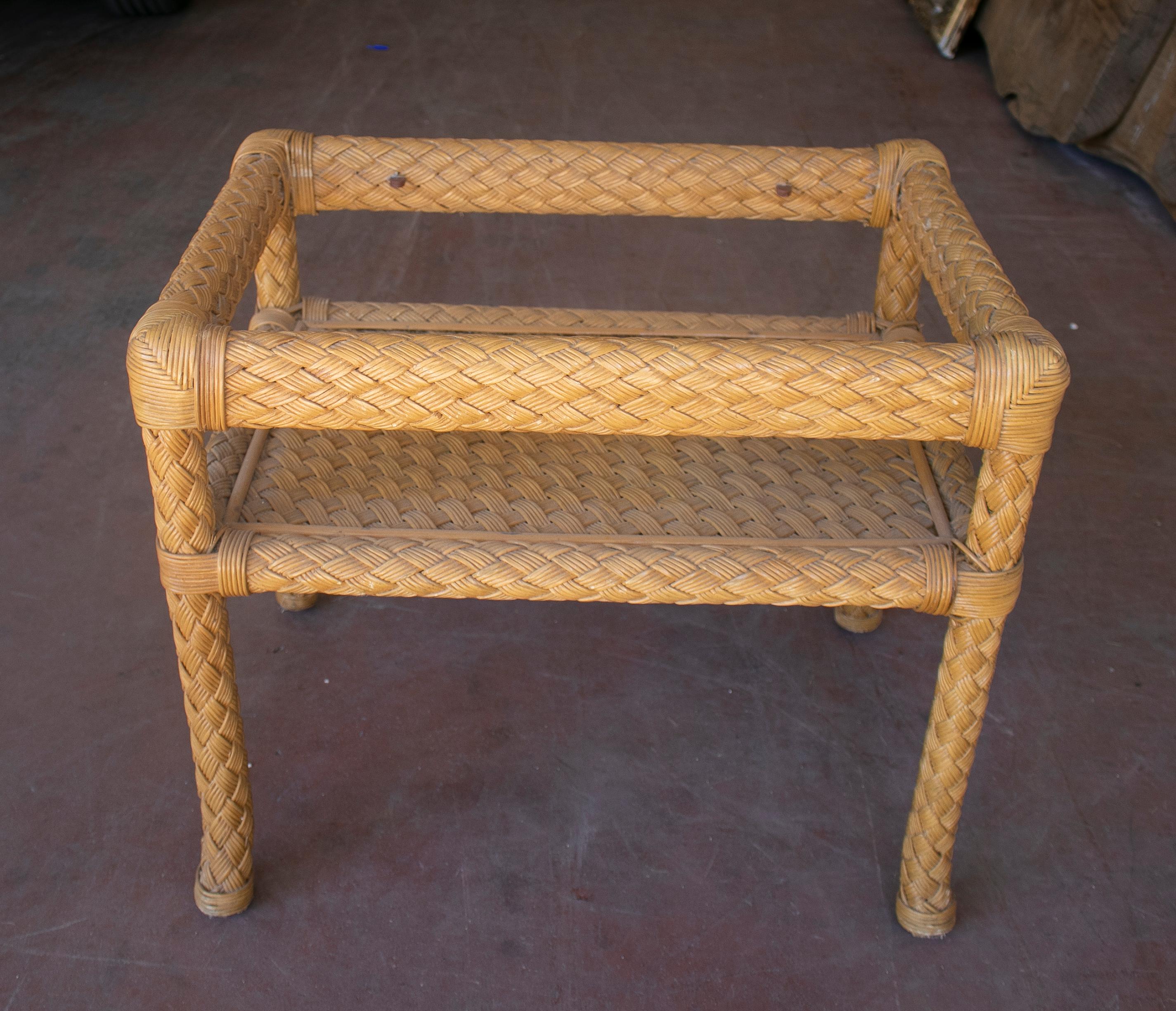 1970s Spanish Rectangular Side Table Base Imitating Woven Wicker In Excellent Condition For Sale In Marbella, ES