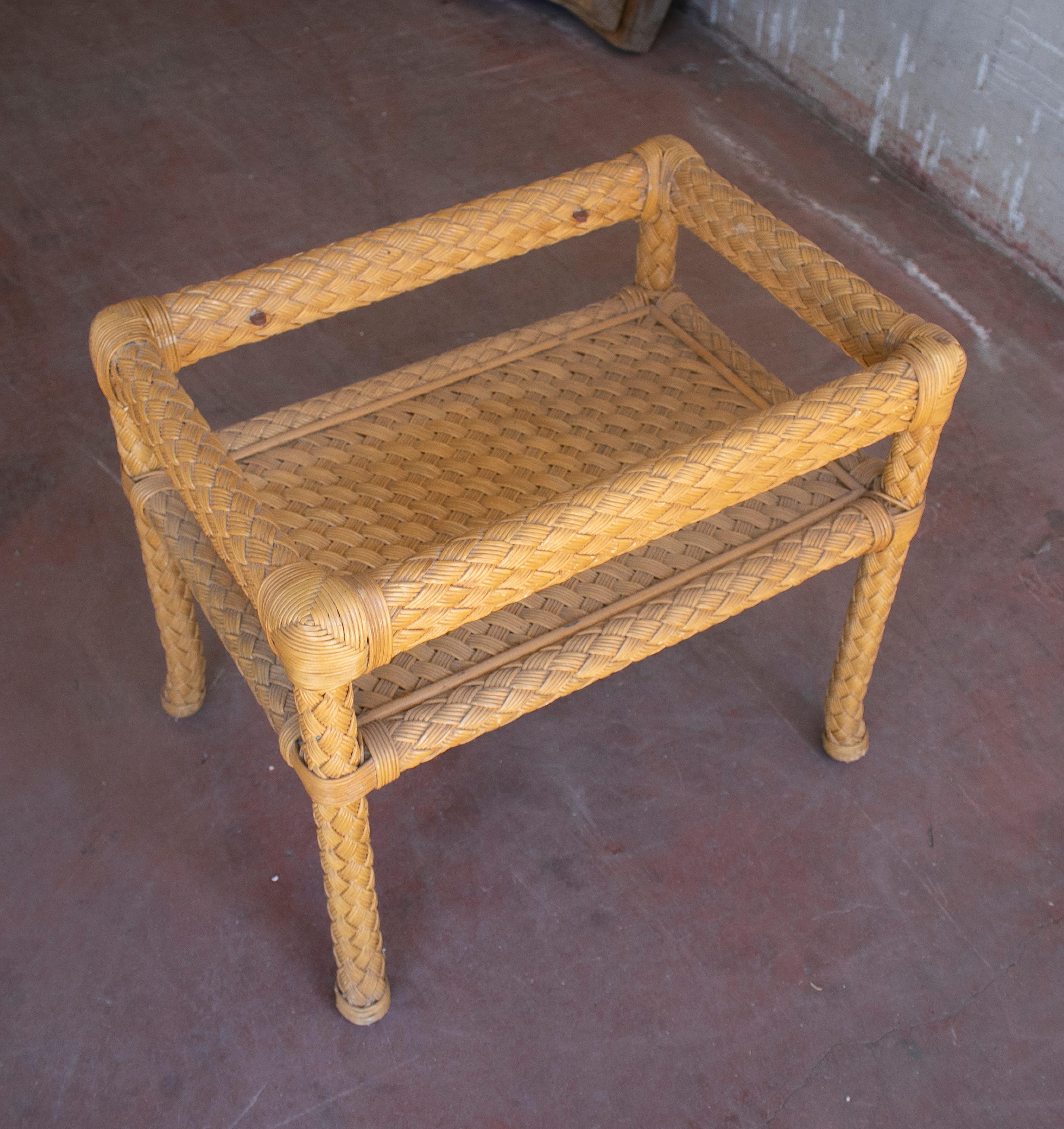 Plastic 1970s Spanish Rectangular Side Table Base Imitating Woven Wicker For Sale
