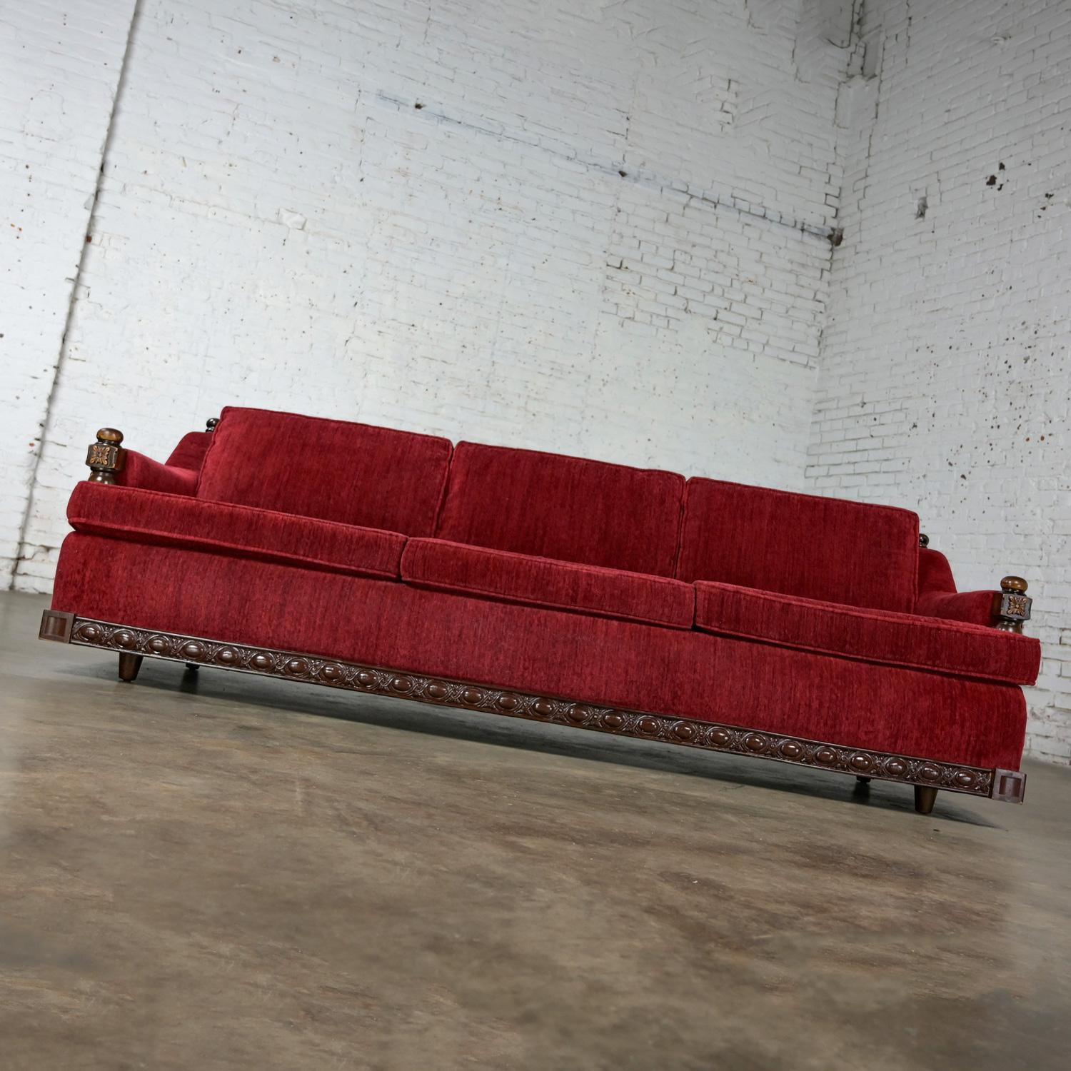 1970's Spanish Revival Rustic Red Chenille Sofa Style Artes De Mexico Internls For Sale 2