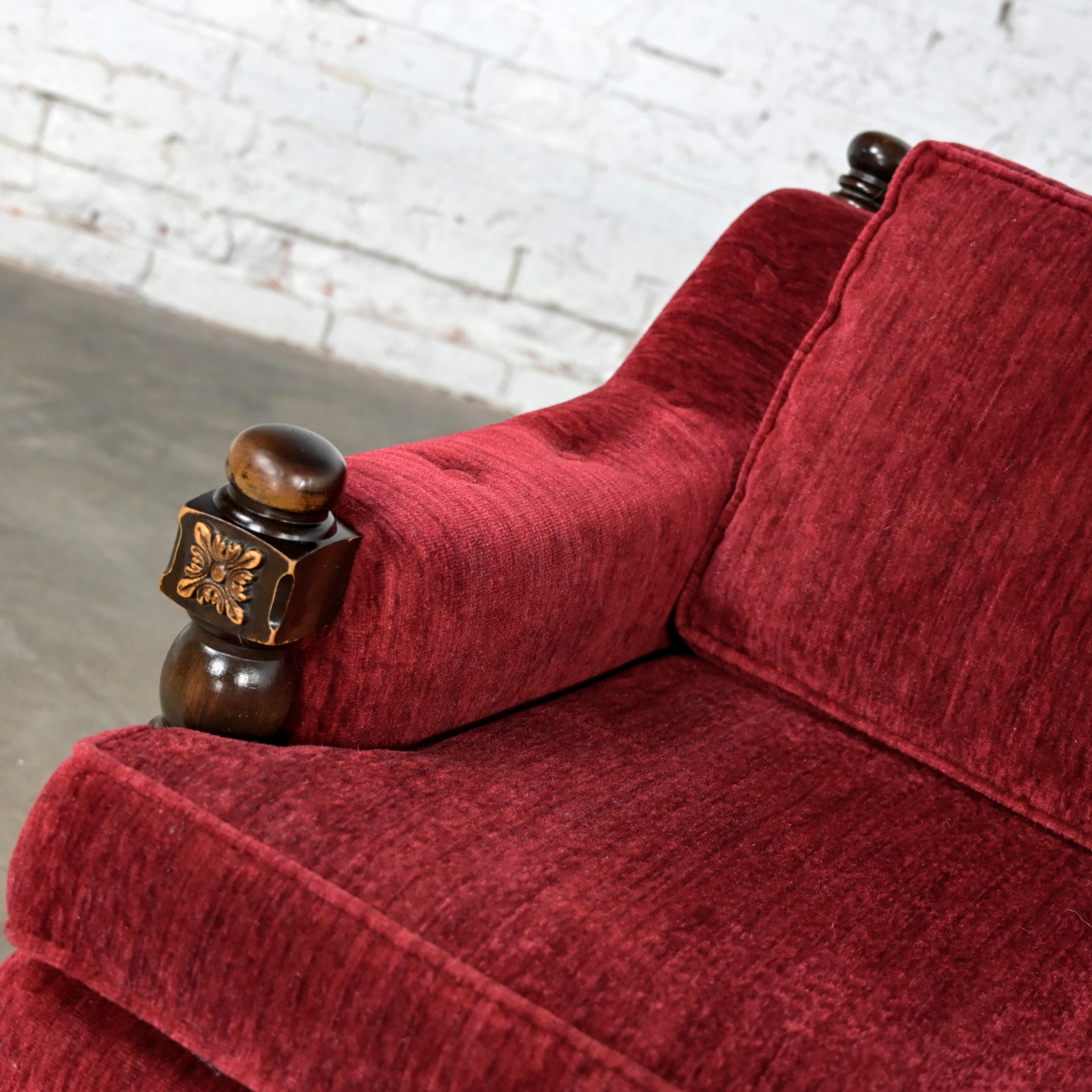 1970's Spanish Revival Rustic Red Chenille Sofa Style Artes De Mexico Internls For Sale 6