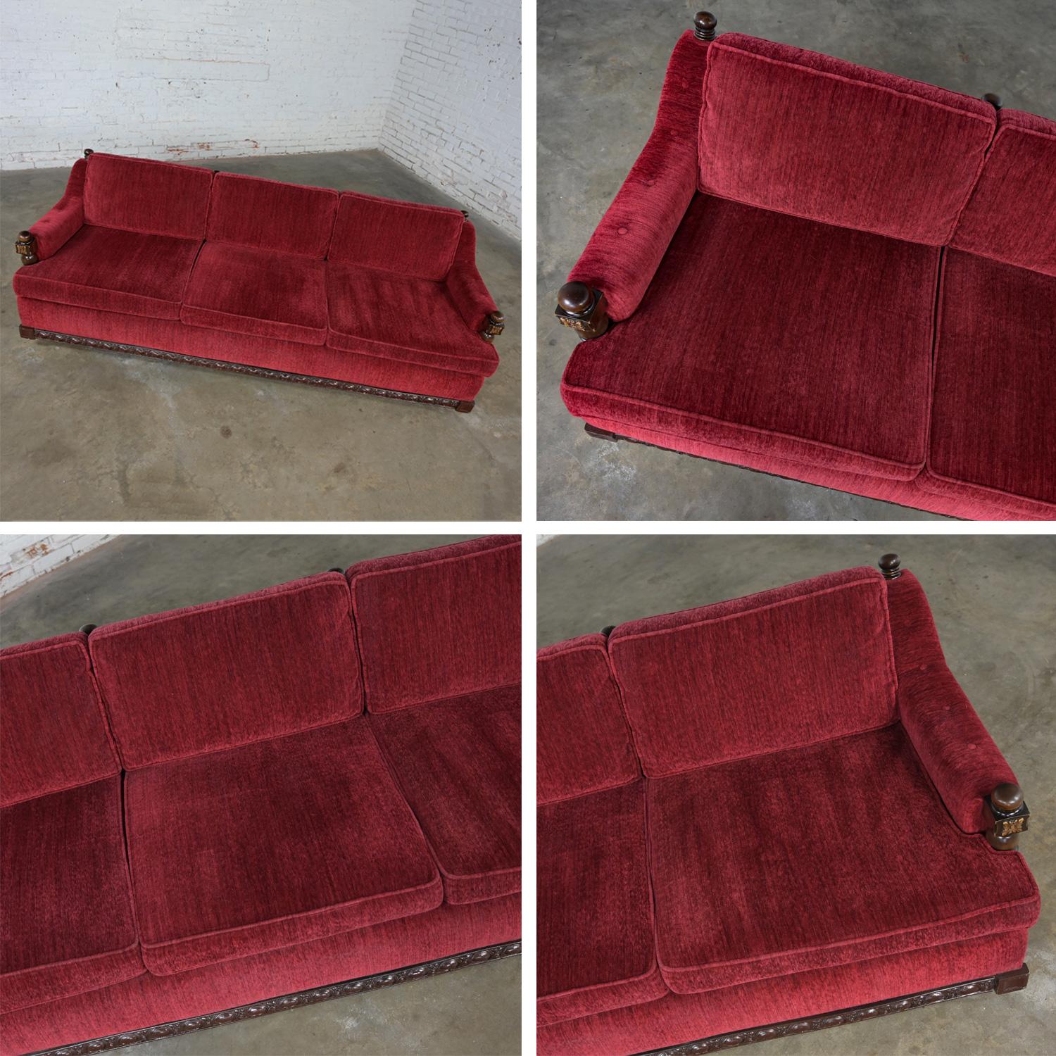 1970's Spanish Revival Rustic Red Chenille Sofa Style Artes De Mexico Internls For Sale 8