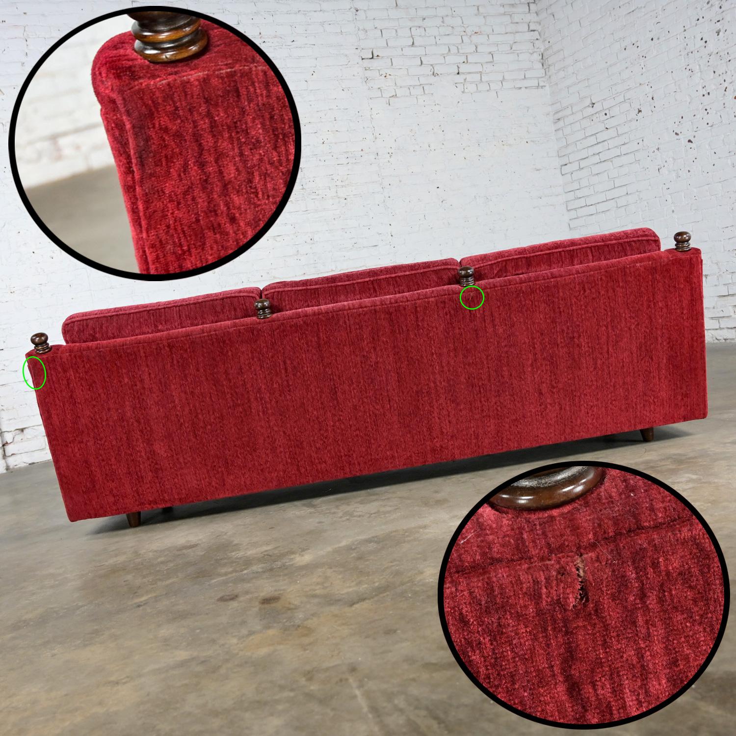 1970's Spanish Revival Rustic Red Chenille Sofa Style Artes De Mexico Internls For Sale 8