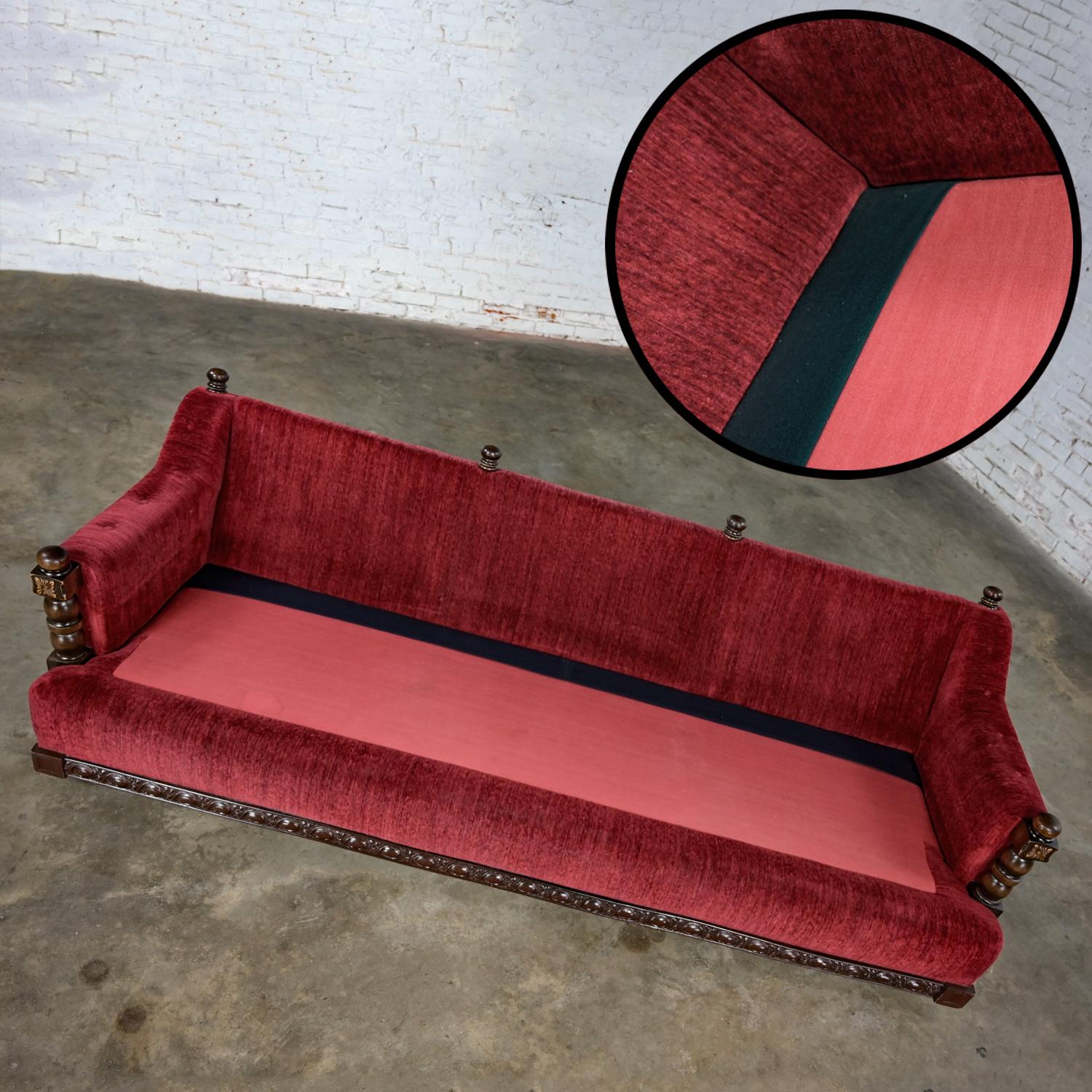 1970's Spanish Revival Rustic Red Chenille Sofa Style Artes De Mexico Internls For Sale 10
