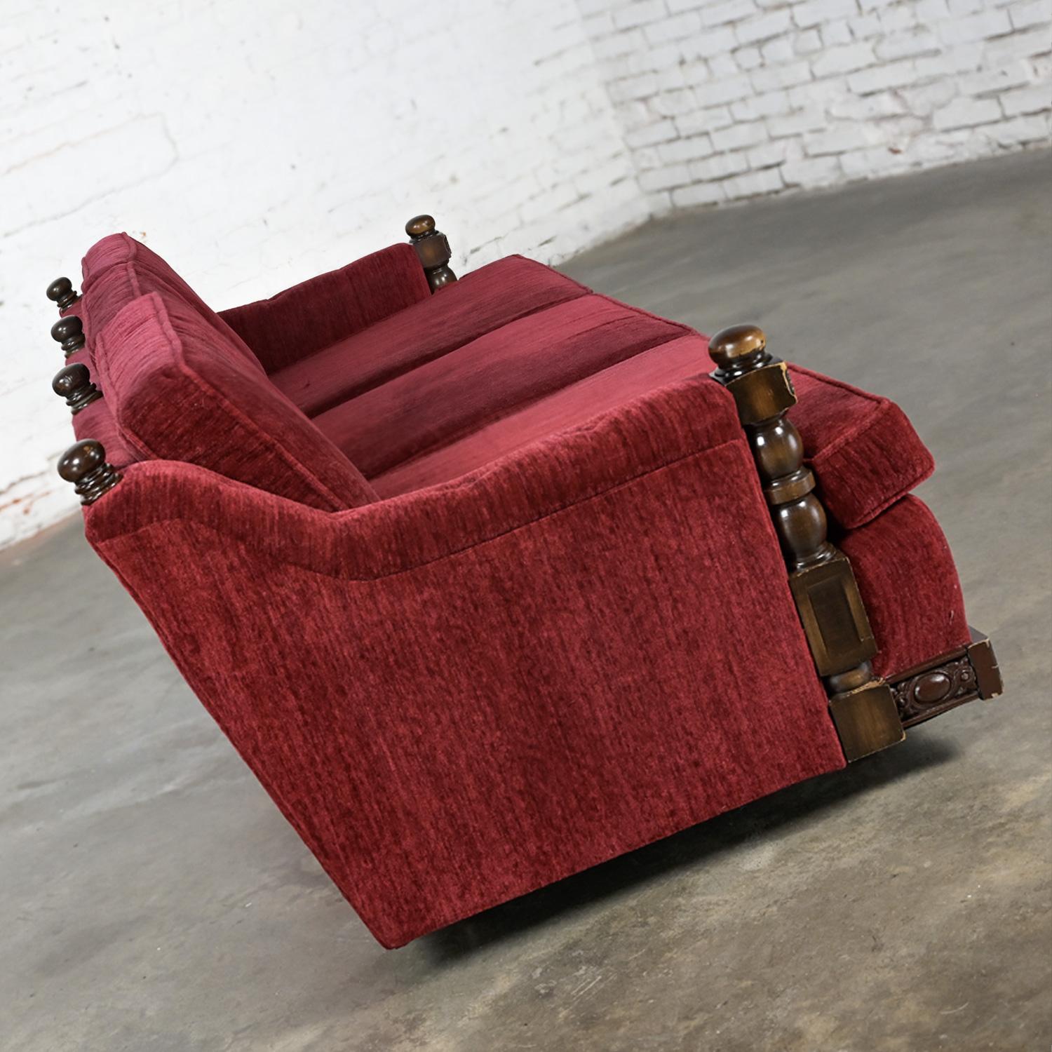 red chenille fabric sofa