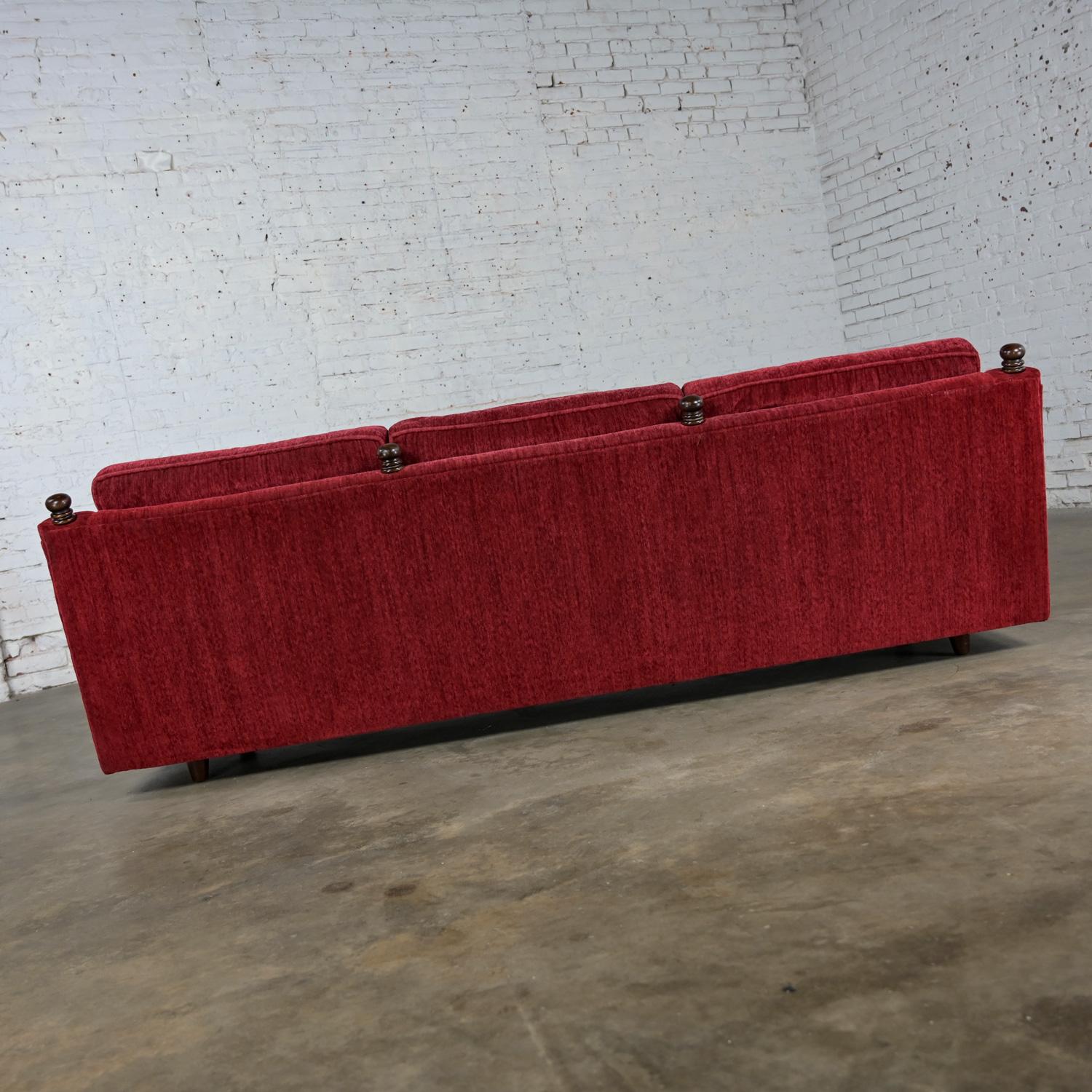 Spanish Colonial 1970's Spanish Revival Rustic Red Chenille Sofa Style Artes De Mexico Internls For Sale