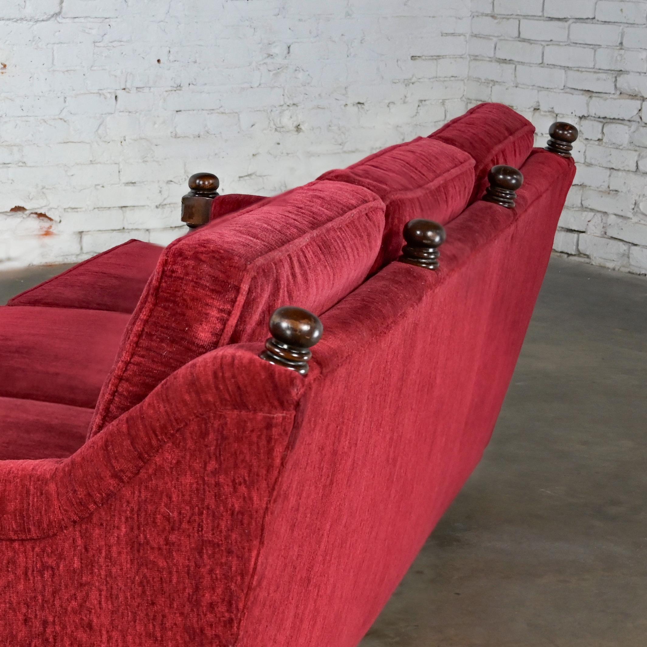 1970's Spanish Revival Rustic Red Chenille Sofa Style Artes De Mexico Internls In Good Condition For Sale In Topeka, KS
