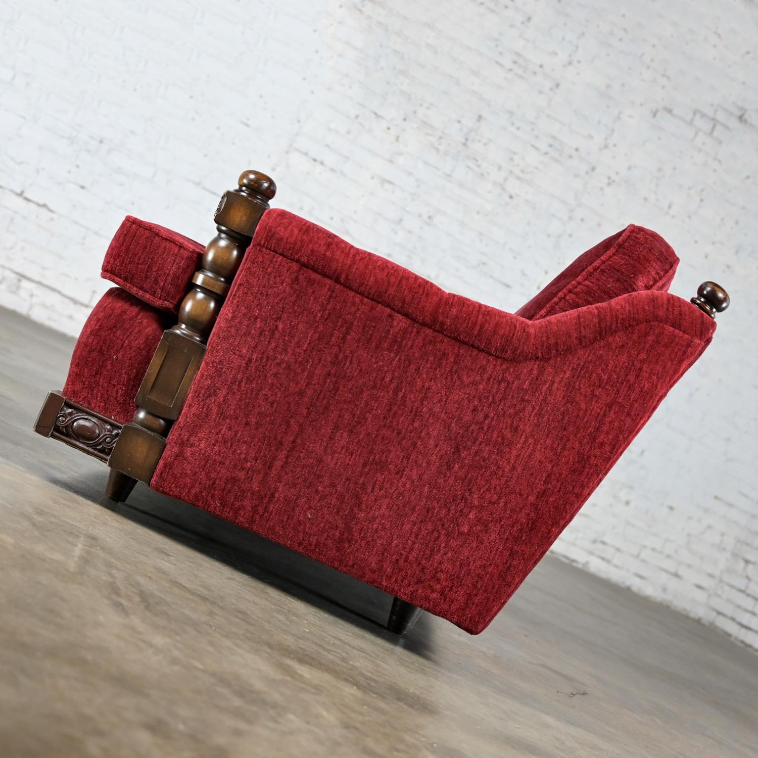 20th Century 1970's Spanish Revival Rustic Red Chenille Sofa Style Artes De Mexico Internls For Sale